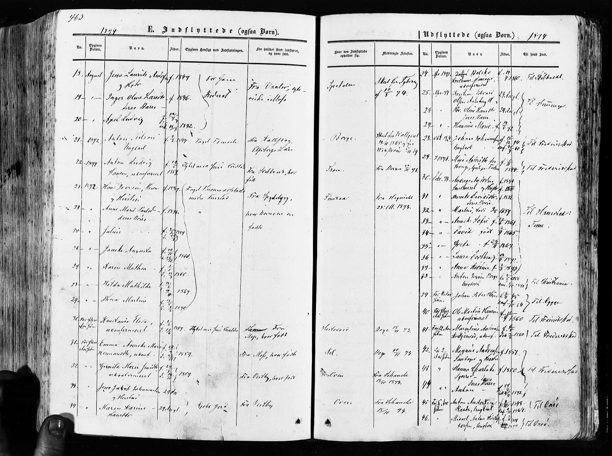 Råde prestekontor kirkebøker, AV/SAO-A-2009/F/Fa/L0006: Parish register (official) no. 6, 1854-1877, p. 463