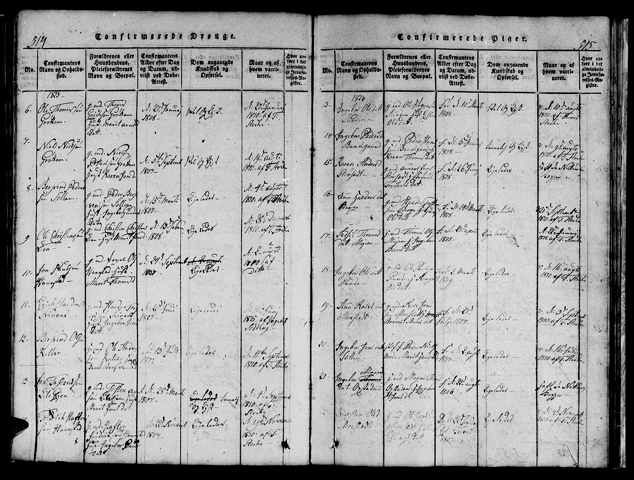 Ministerialprotokoller, klokkerbøker og fødselsregistre - Sør-Trøndelag, SAT/A-1456/695/L1152: Parish register (copy) no. 695C03, 1816-1831, p. 514-515