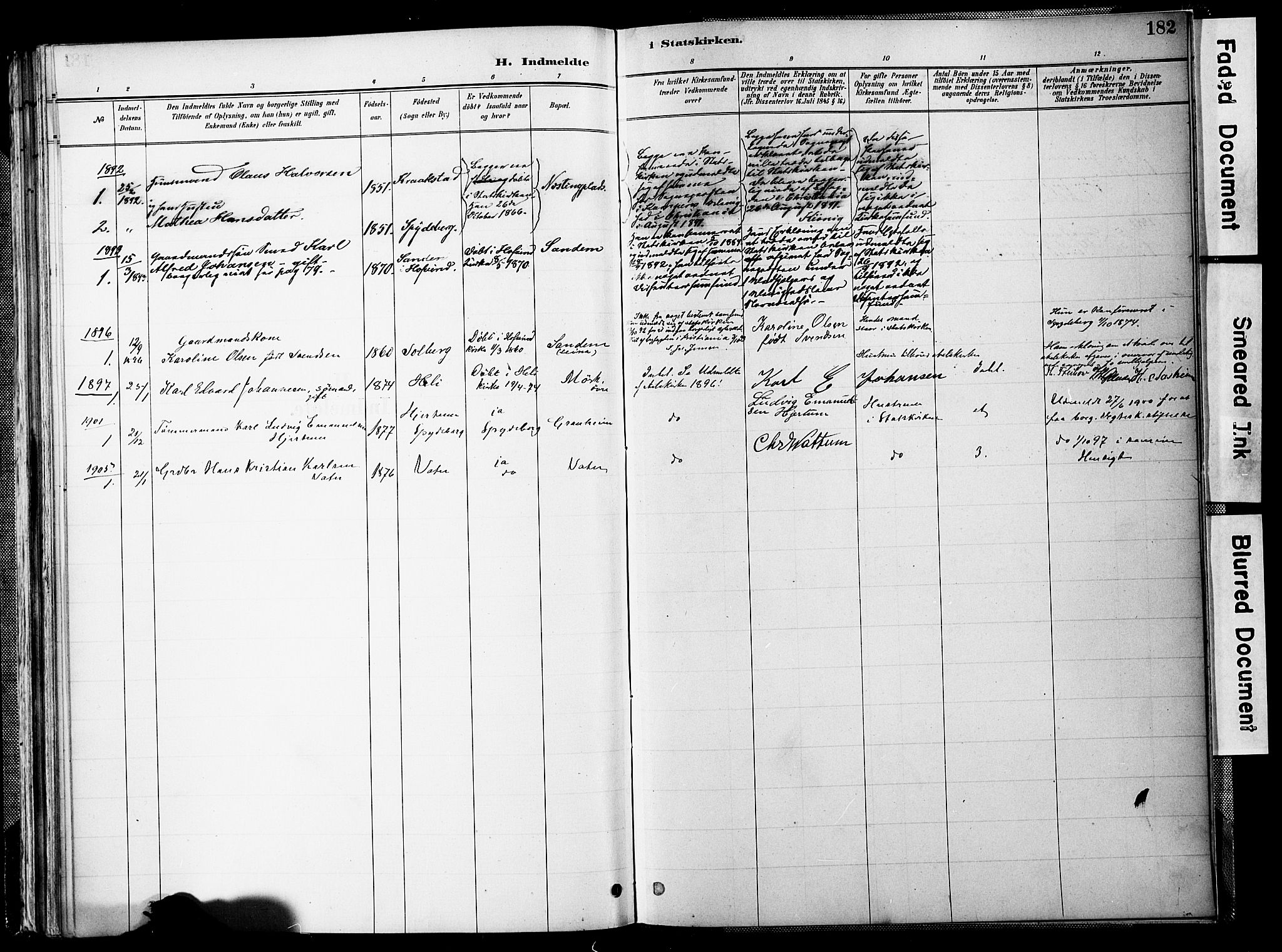 Spydeberg prestekontor Kirkebøker, AV/SAO-A-10924/F/Fb/L0001: Parish register (official) no. II 1, 1886-1907, p. 182