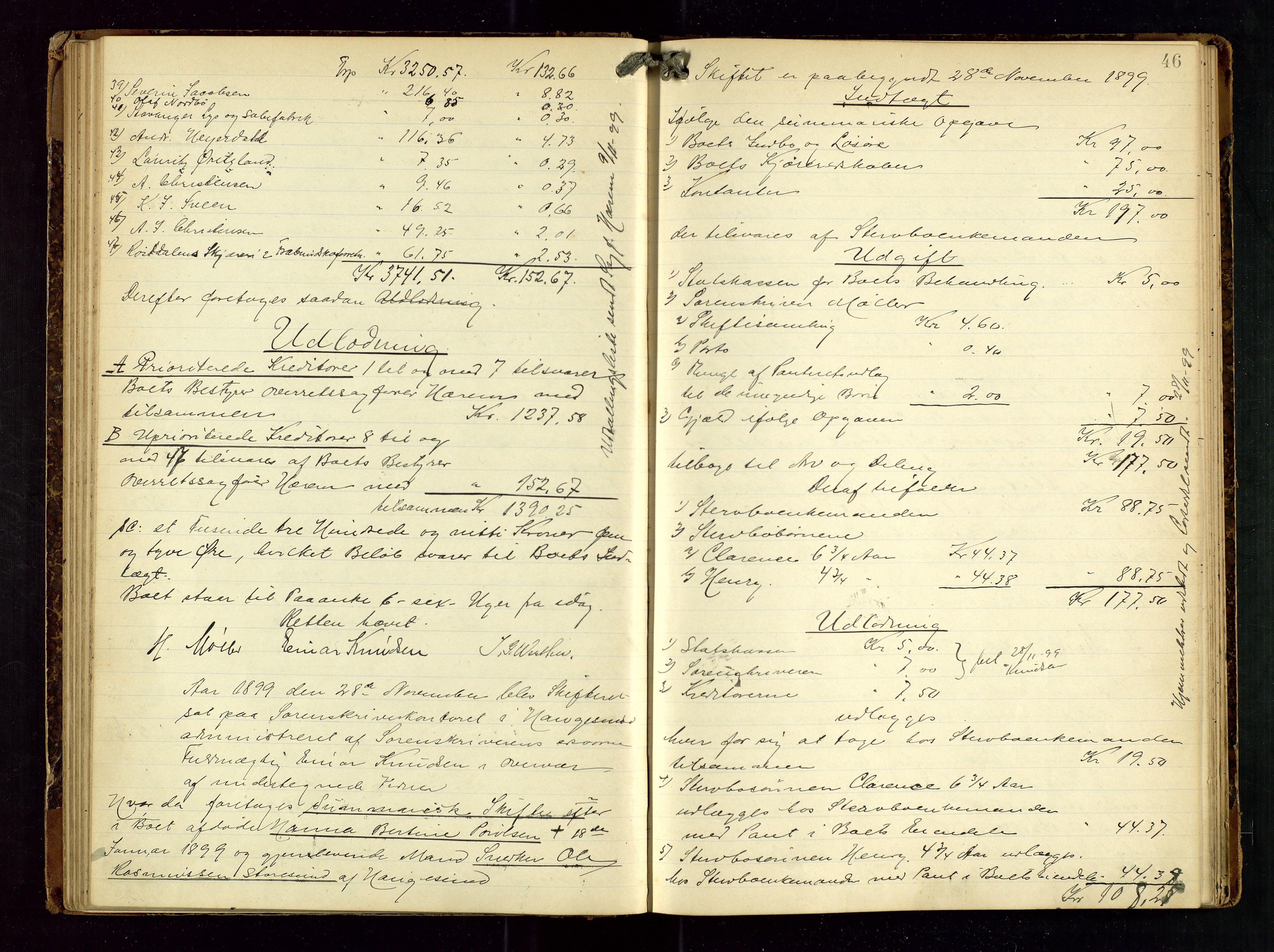 Haugesund tingrett, AV/SAST-A-101415/01/IV/IVD/L0001: Skifteutlodningsprotokoll, med register, 1897-1904, p. 45b-46a