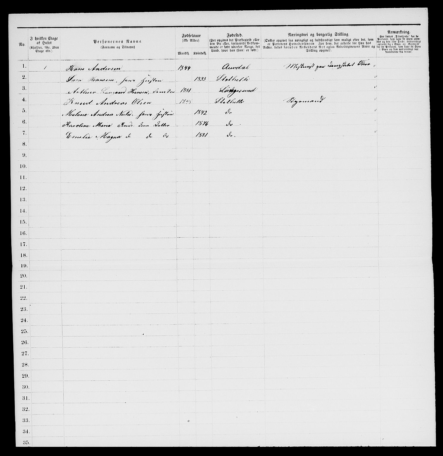 SAKO, 1885 census for 0803 Stathelle, 1885, p. 10