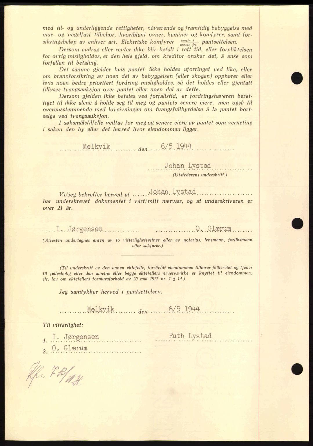 Nordmøre sorenskriveri, AV/SAT-A-4132/1/2/2Ca: Mortgage book no. B91, 1943-1944, Diary no: : 773/1944