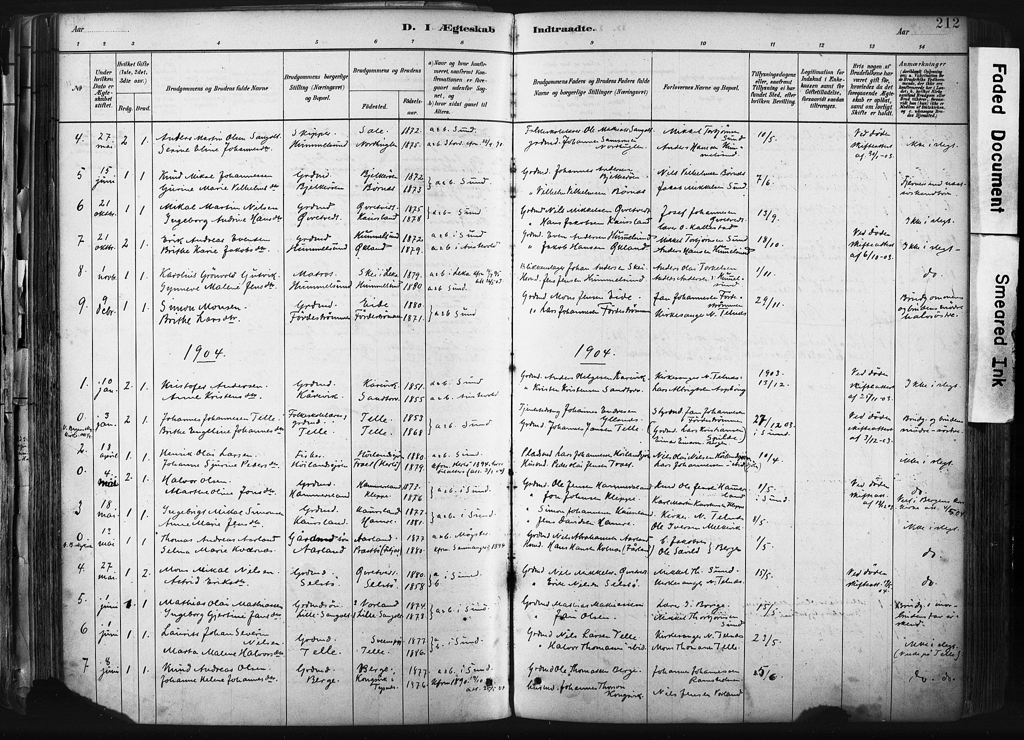 Sund sokneprestembete, AV/SAB-A-99930: Parish register (official) no. B 1, 1882-1907, p. 212