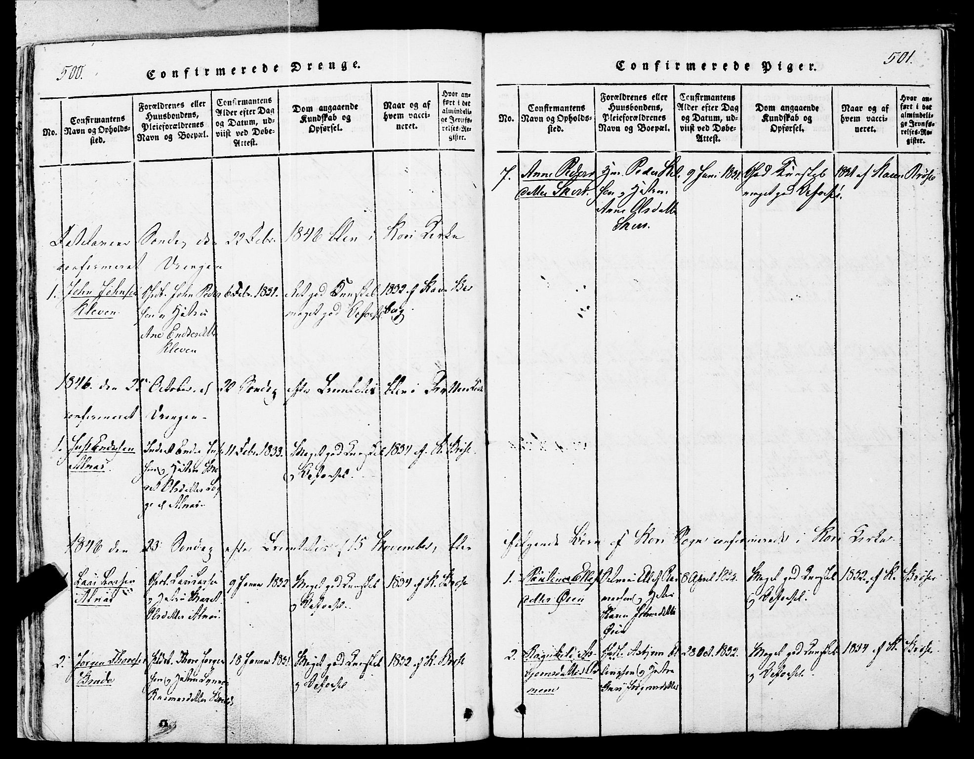 Ministerialprotokoller, klokkerbøker og fødselsregistre - Møre og Romsdal, SAT/A-1454/546/L0593: Parish register (official) no. 546A01, 1818-1853, p. 500-501