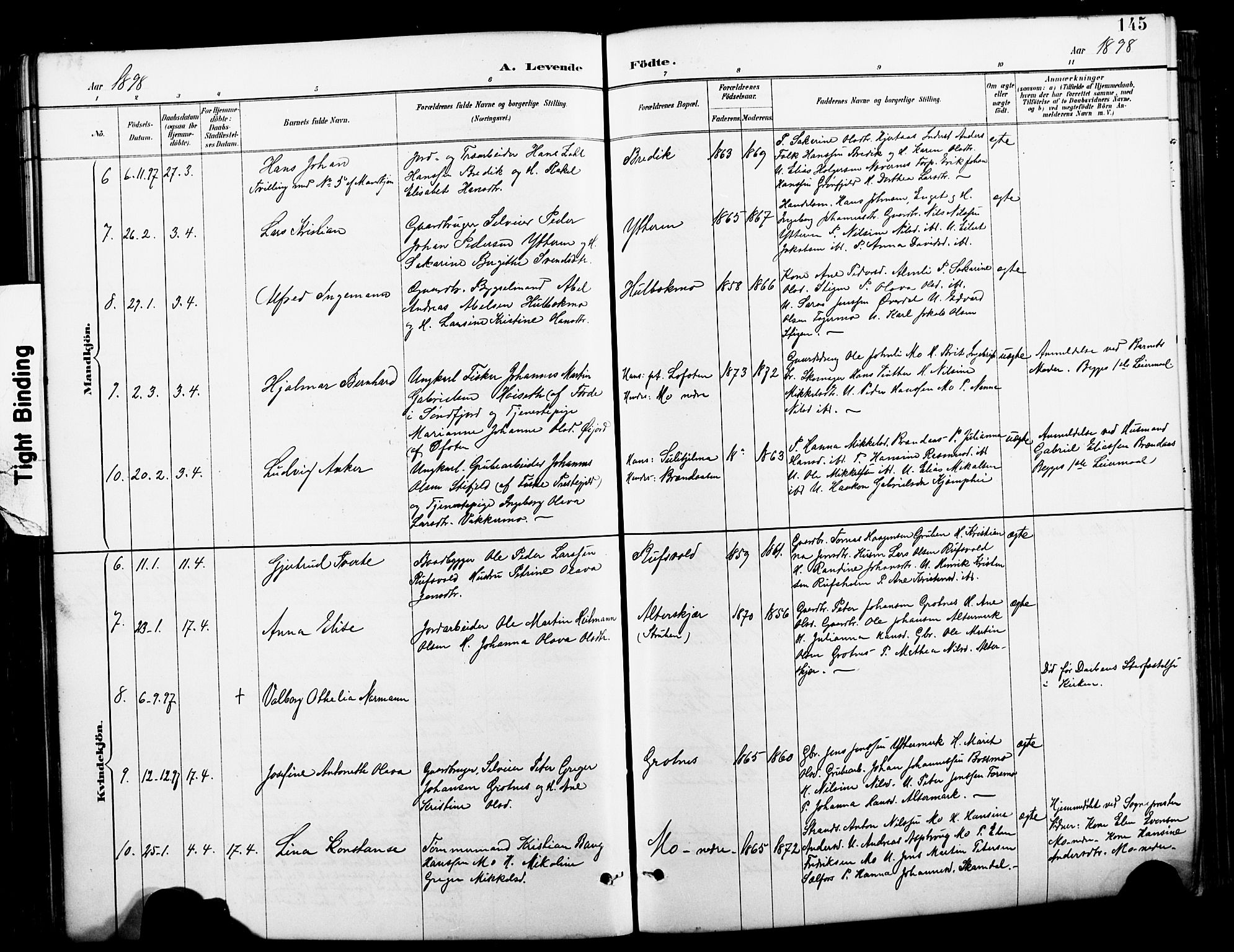 Ministerialprotokoller, klokkerbøker og fødselsregistre - Nordland, AV/SAT-A-1459/827/L0421: Parish register (copy) no. 827C10, 1887-1906, p. 145