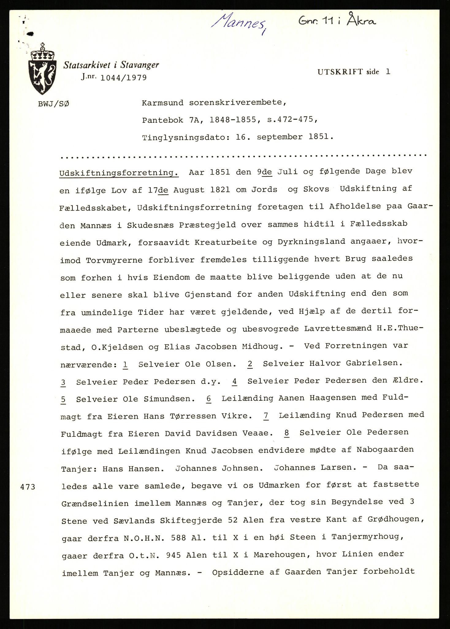 Statsarkivet i Stavanger, SAST/A-101971/03/Y/Yj/L0056: Avskrifter sortert etter gårdsnavn: Løland - Mariero, 1750-1930, p. 640