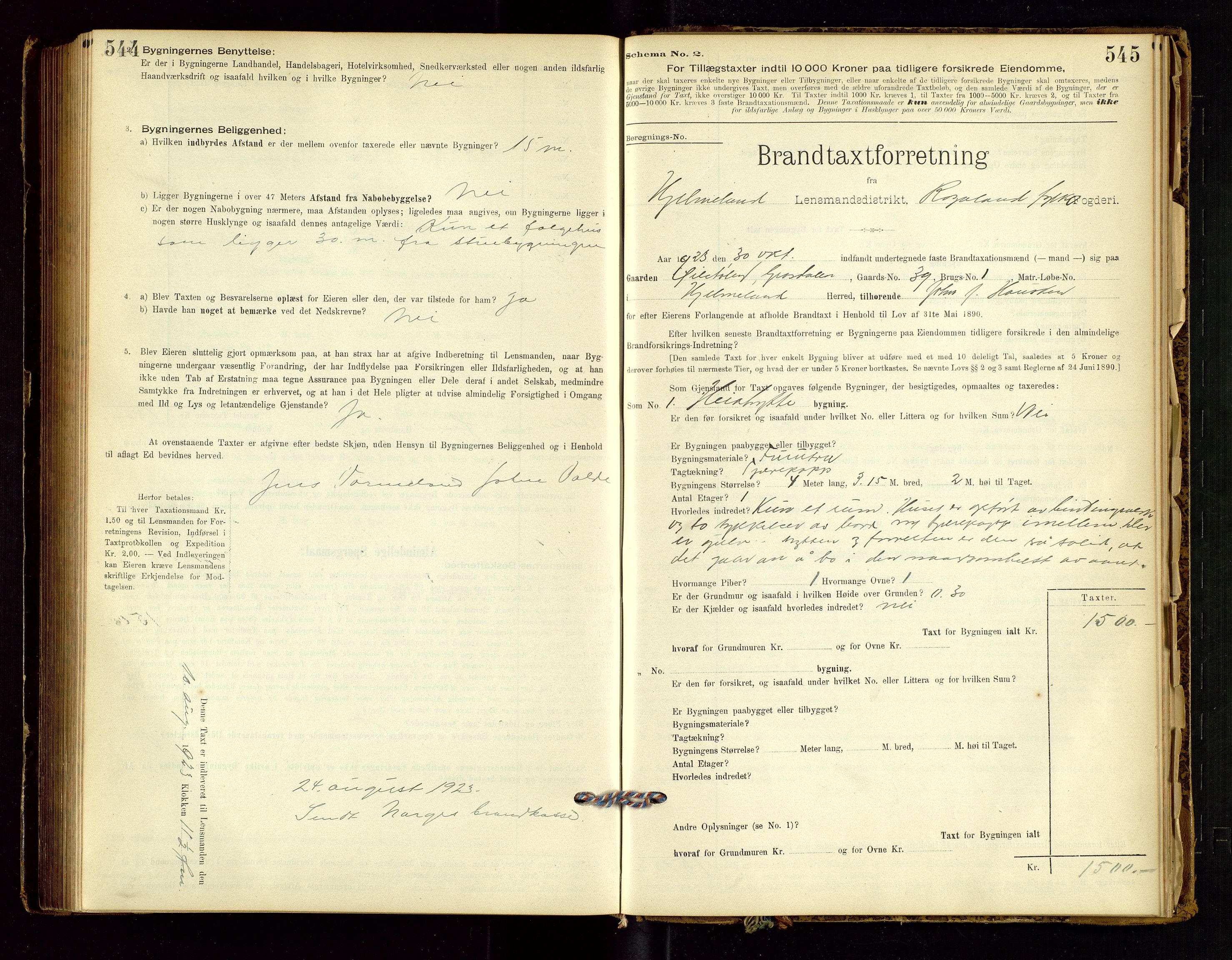 Hjelmeland lensmannskontor, AV/SAST-A-100439/Gob/L0001: "Brandtaxationsprotokol", 1895-1932, p. 544-545