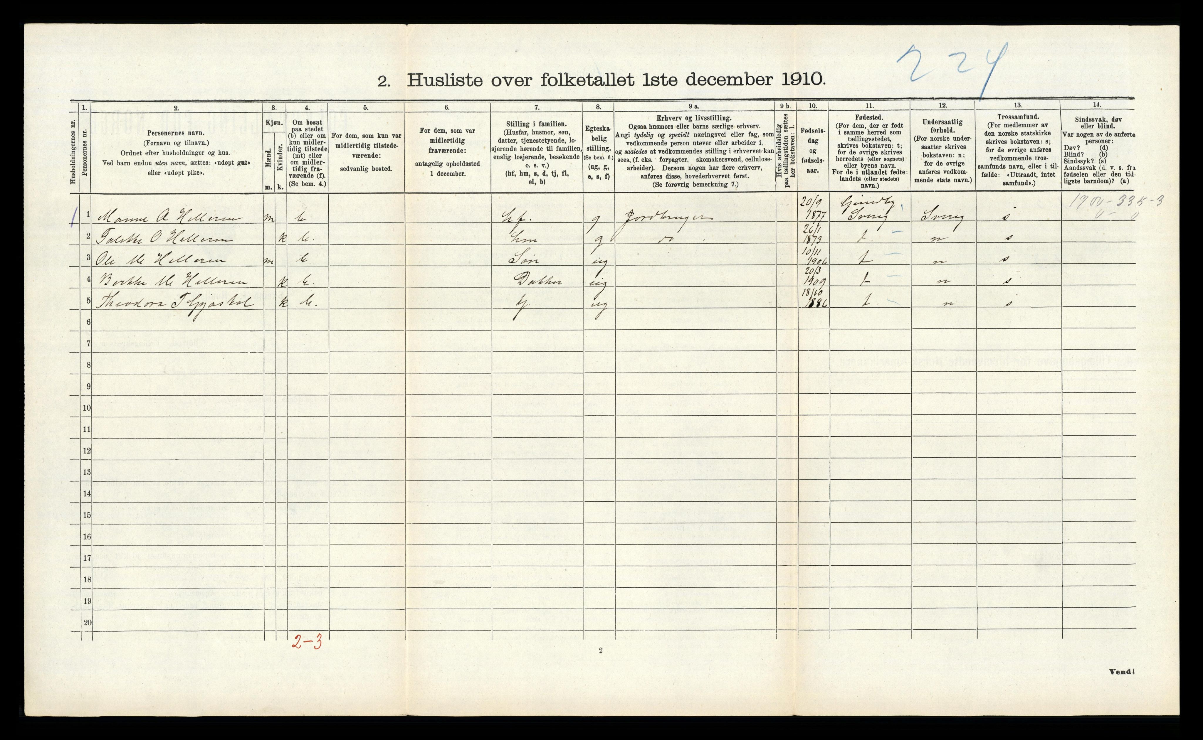 RA, 1910 census for Heskestad, 1910, p. 97