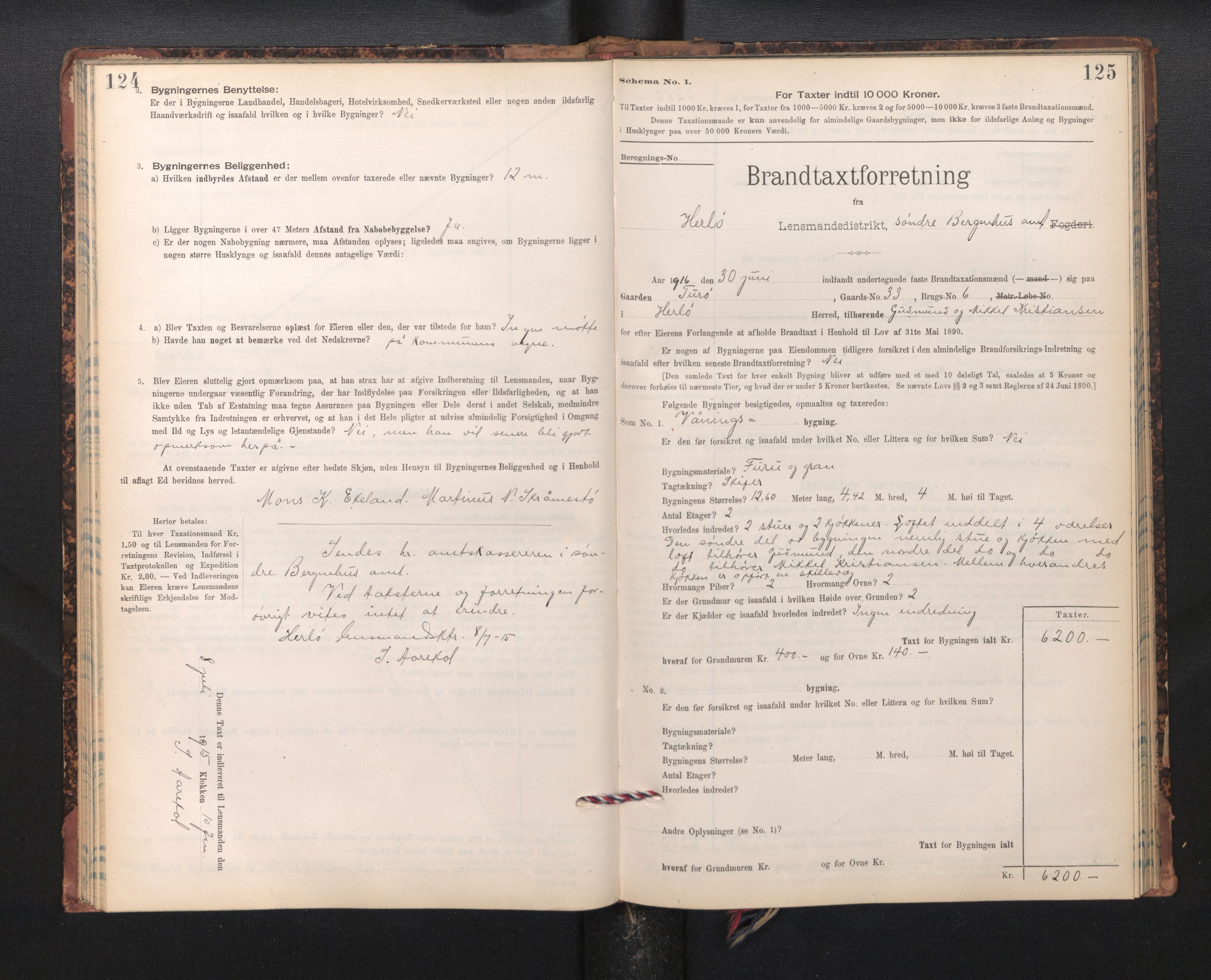 Lensmannen i Herdla, SAB/A-32901/0012/L0003:  Branntakstprotokoll skjematakst, 1897-1916, p. 124-125