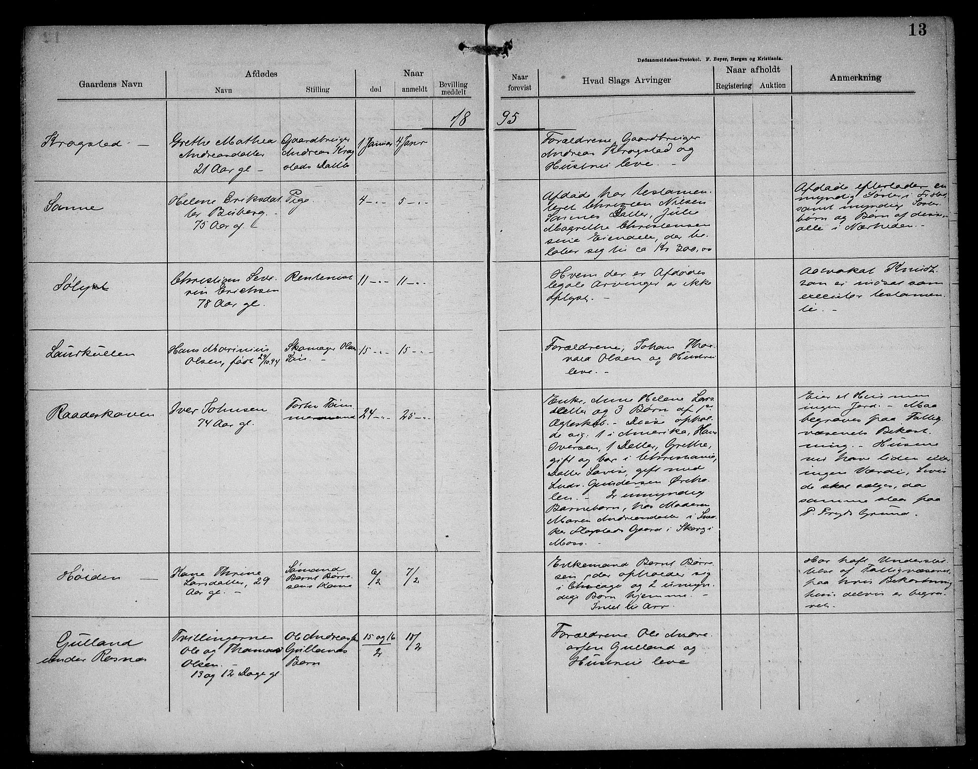 Rygge lensmannskontor, AV/SAO-A-10005/H/Ha/Haa/L0002: Dødsfallsprotokoll, 1894-1896, p. 13