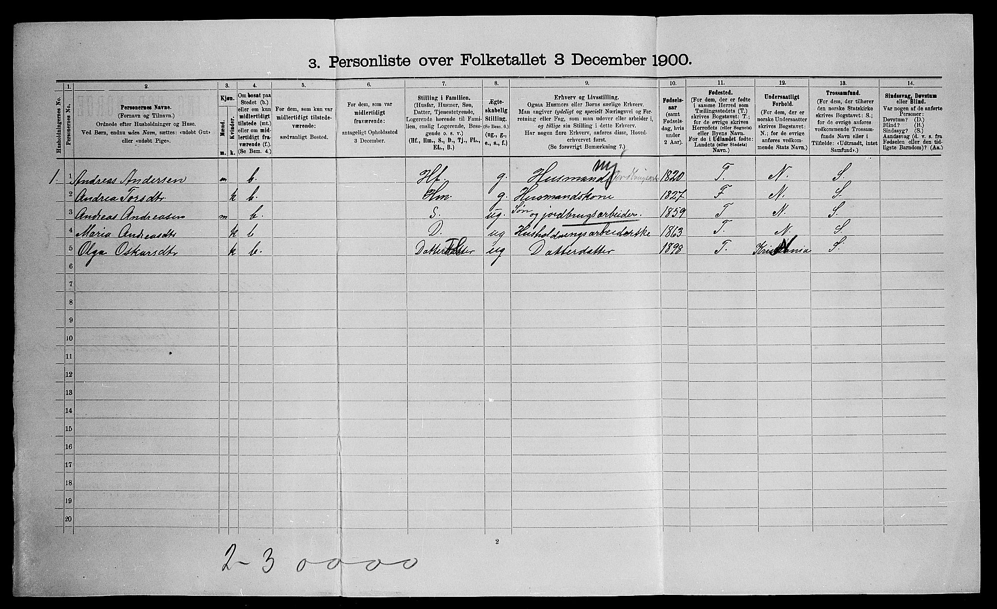 SAO, 1900 census for Nes, 1900