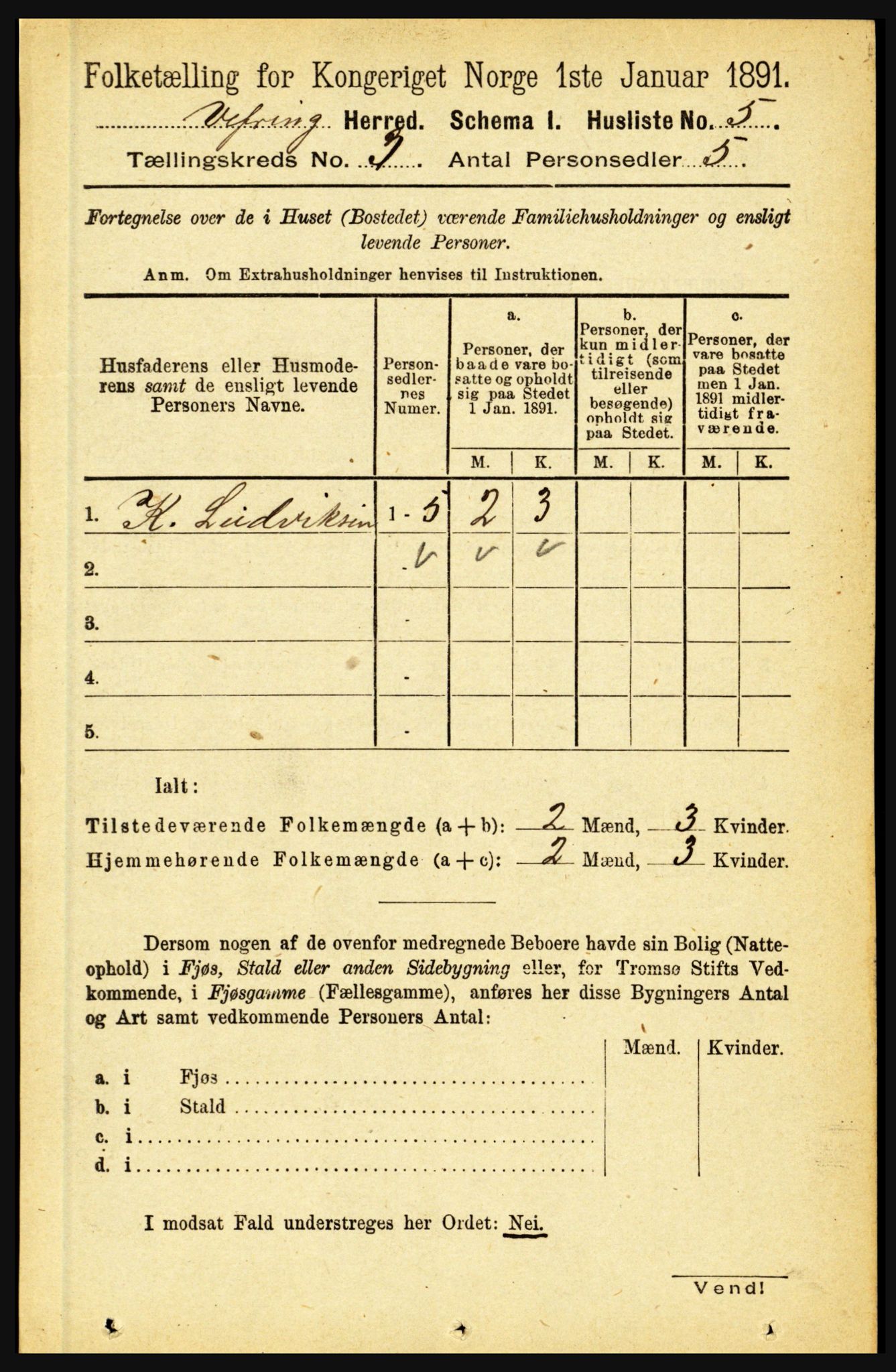 RA, 1891 census for 1434 Vevring, 1891, p. 728