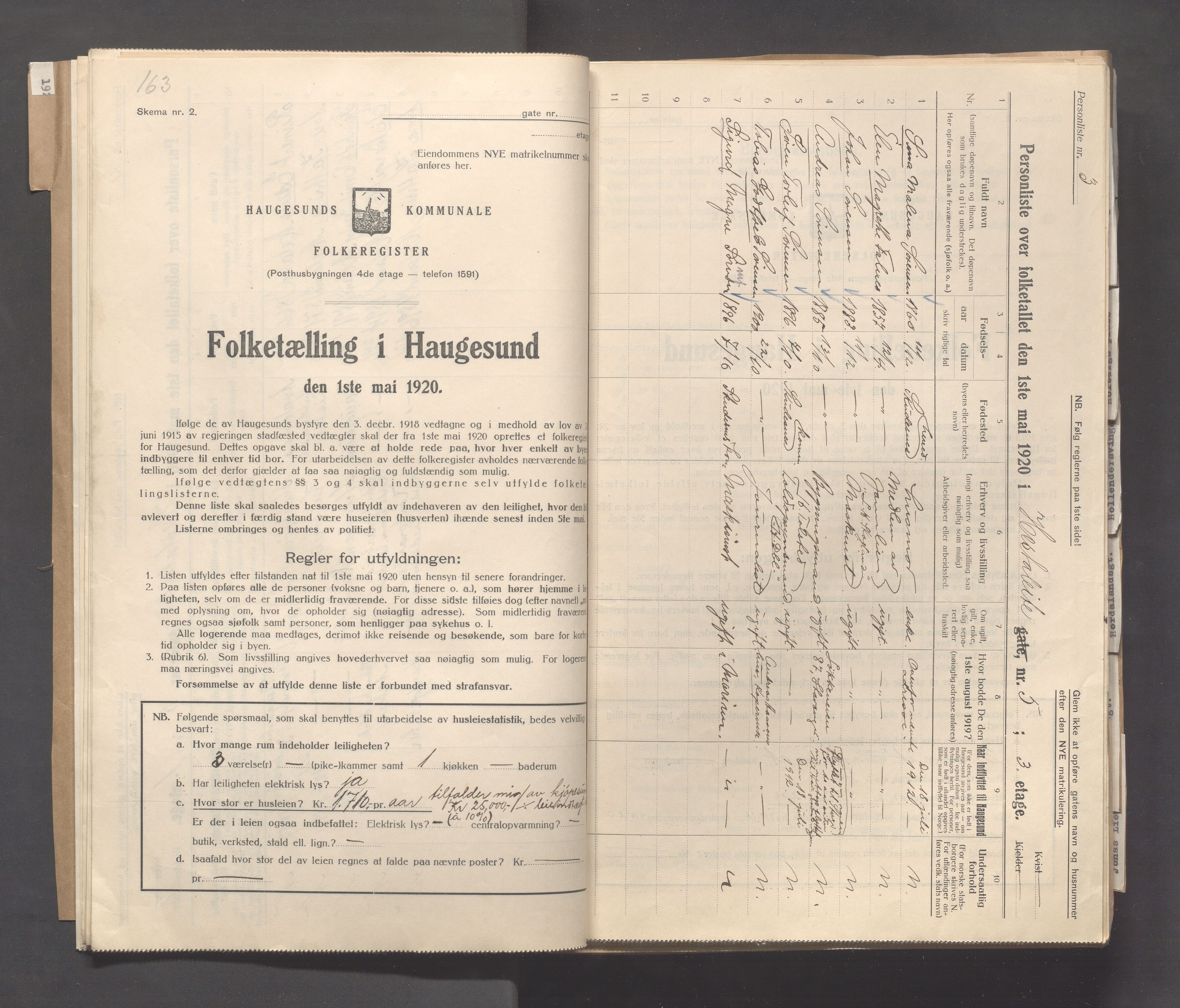 IKAR, Local census 1.5.1920 for Haugesund, 1920, p. 2107