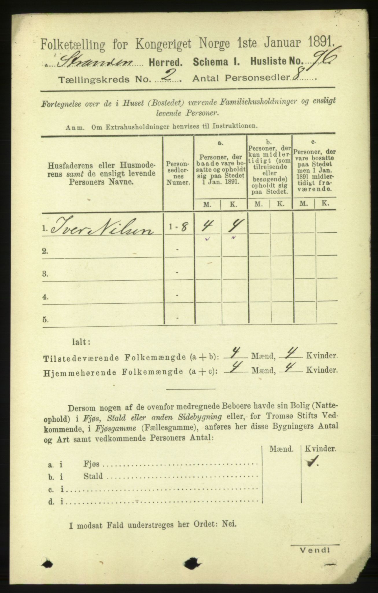 RA, 1891 census for 1525 Stranda, 1891, p. 292