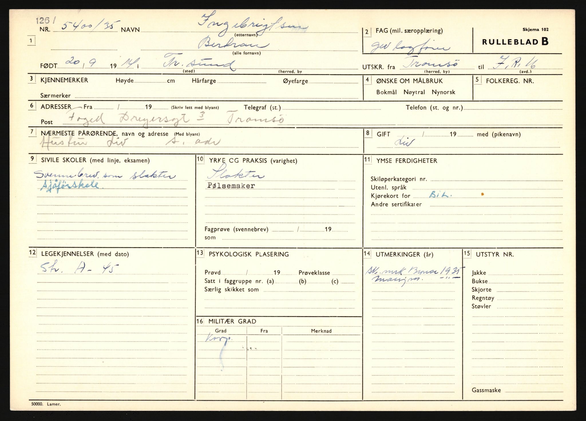 Forsvaret, Troms infanteriregiment nr. 16, AV/RA-RAFA-3146/P/Pa/L0019: Rulleblad for regimentets menige mannskaper, årsklasse 1935, 1935, p. 467