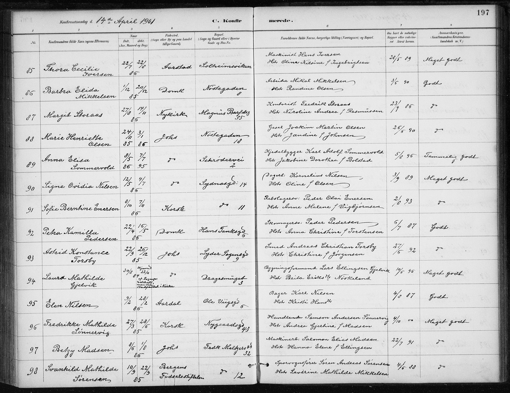 Johanneskirken sokneprestembete, AV/SAB-A-76001/H/Haa/L0008: Parish register (official) no. C 1, 1885-1907, p. 197