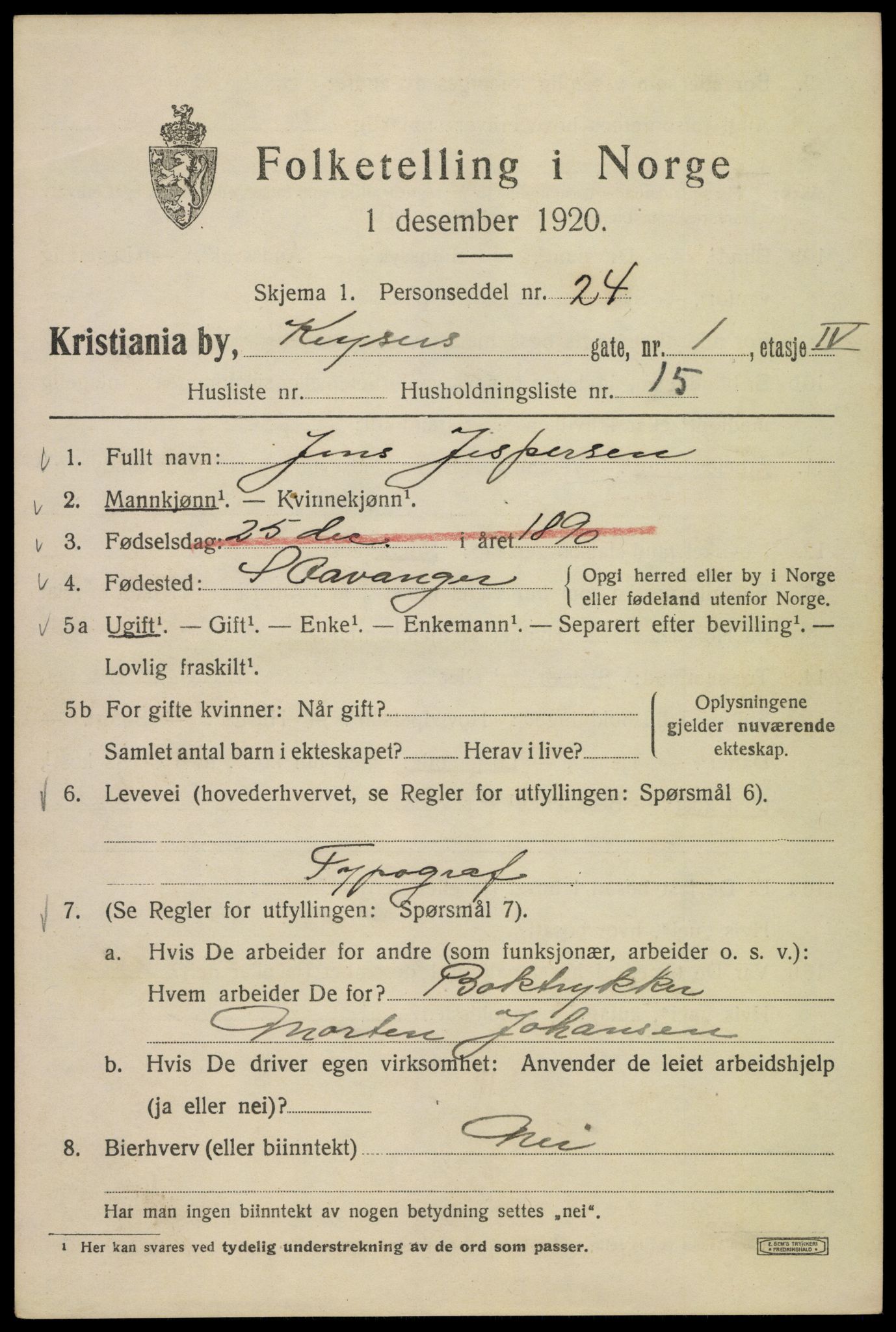 SAO, 1920 census for Kristiania, 1920, p. 331501