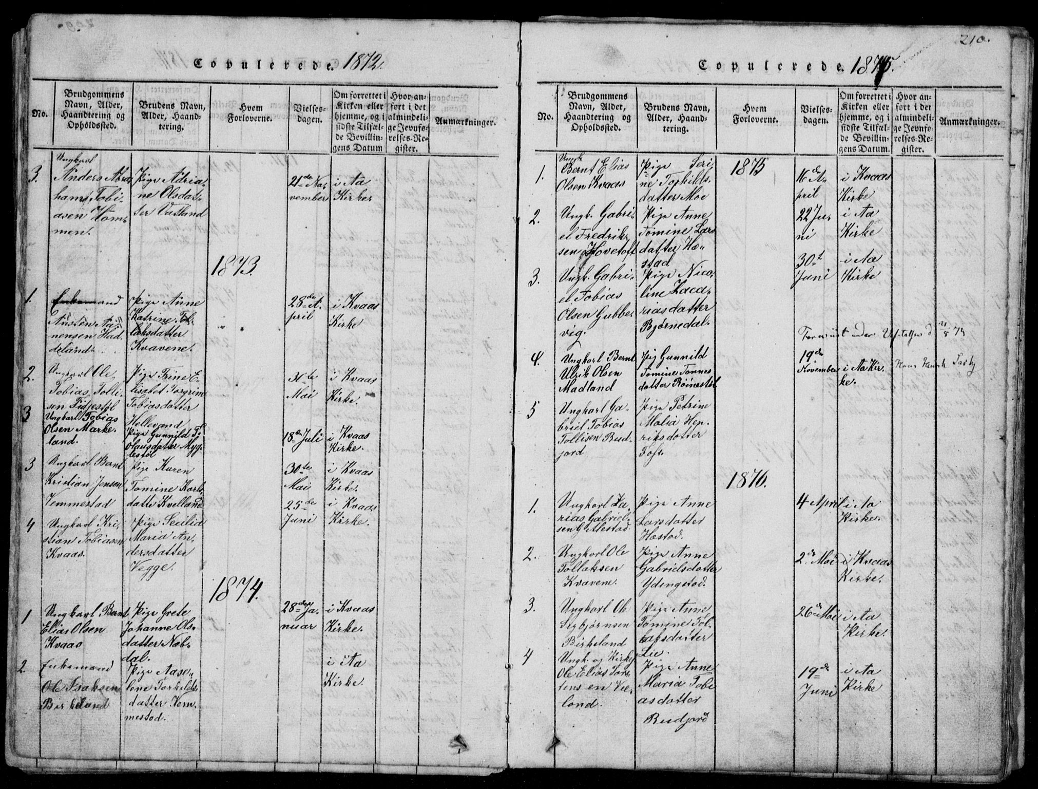 Lyngdal sokneprestkontor, AV/SAK-1111-0029/F/Fb/Fbb/L0001: Parish register (copy) no. B 1, 1816-1900, p. 210