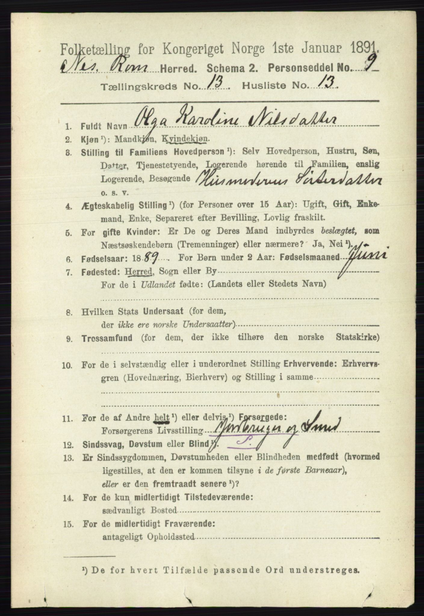 RA, 1891 census for 0236 Nes, 1891, p. 7923