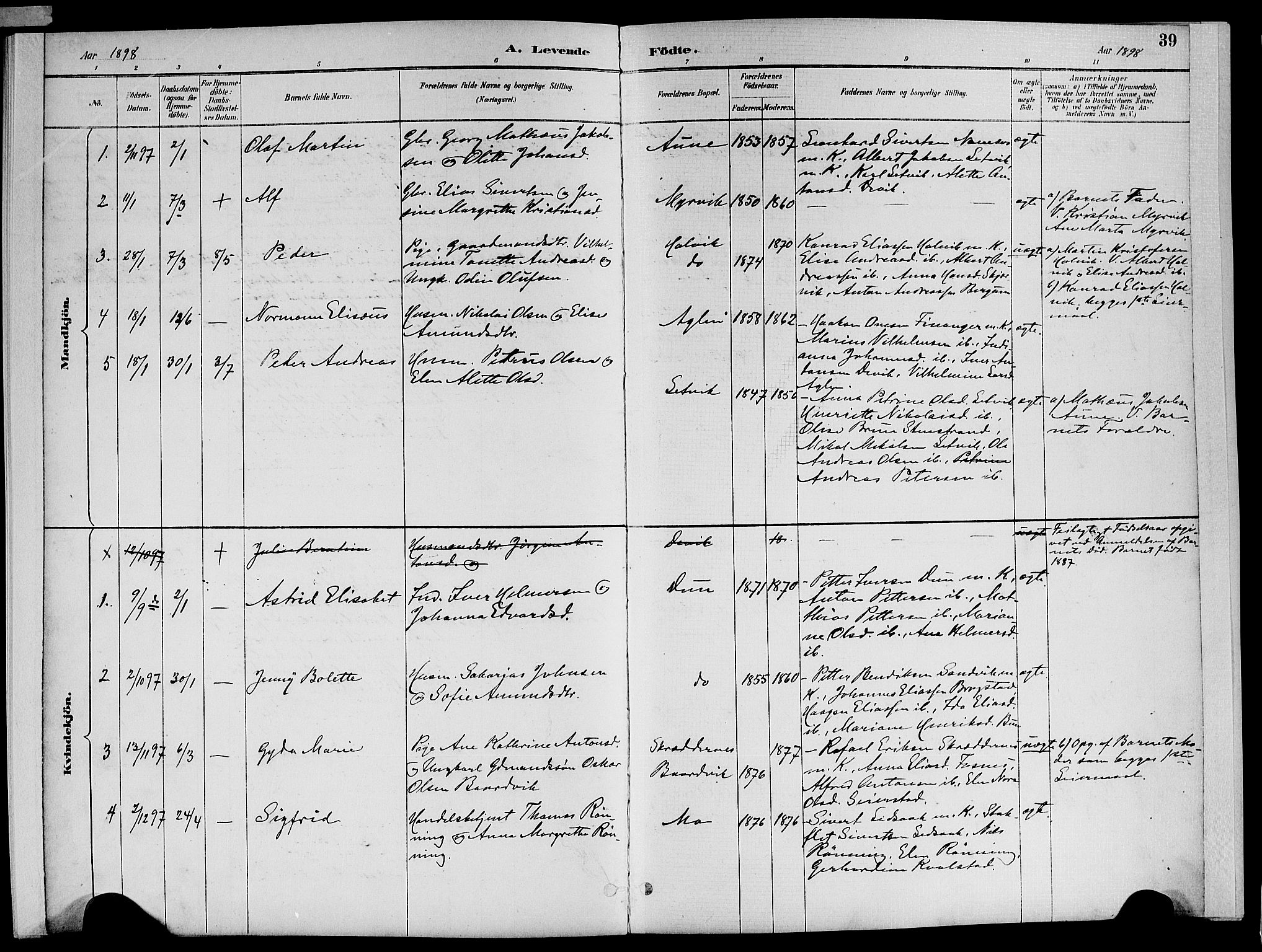 Ministerialprotokoller, klokkerbøker og fødselsregistre - Nord-Trøndelag, AV/SAT-A-1458/773/L0617: Parish register (official) no. 773A08, 1887-1910, p. 39