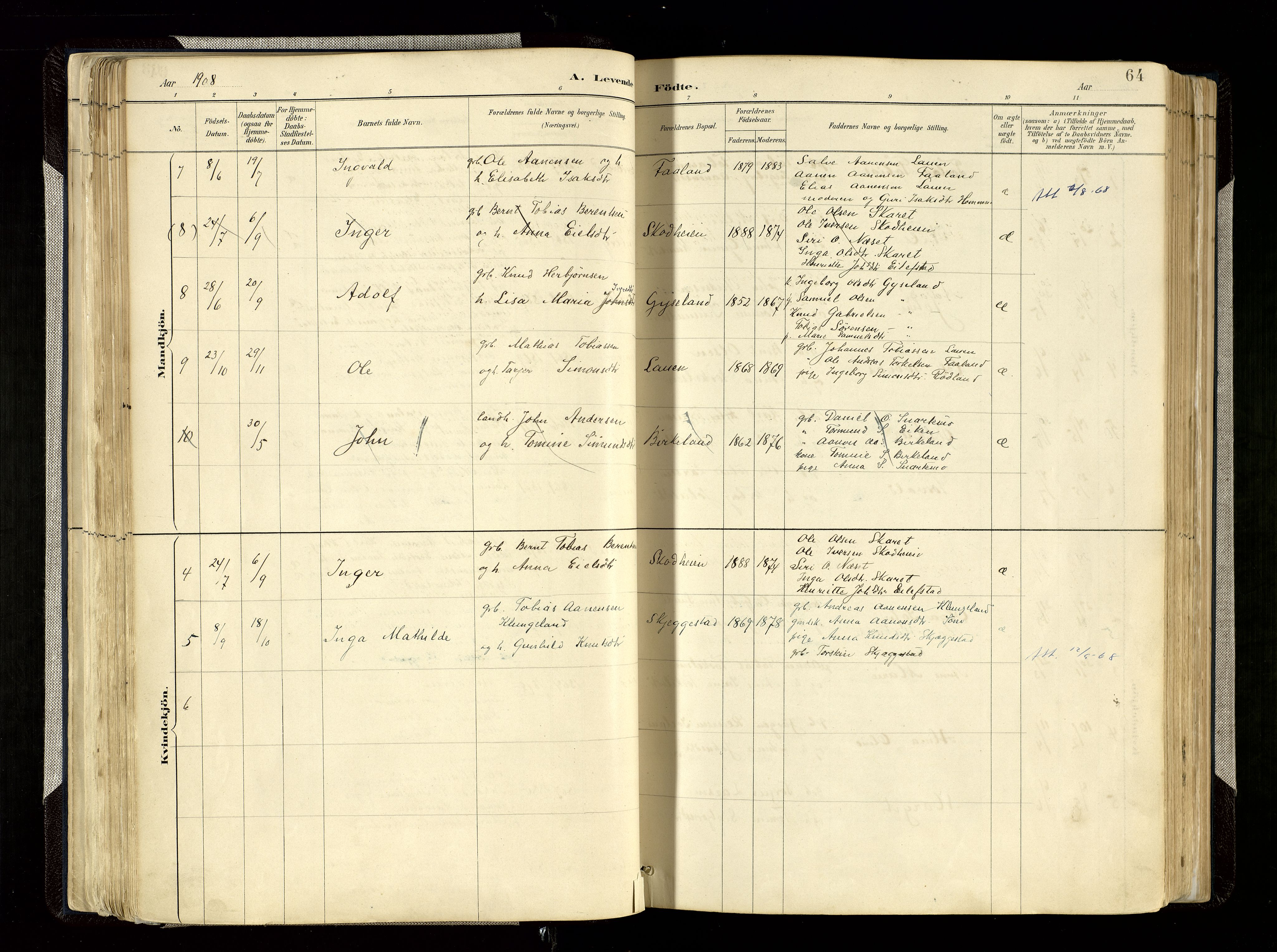 Hægebostad sokneprestkontor, SAK/1111-0024/F/Fa/Faa/L0006: Parish register (official) no. A 6, 1887-1929, p. 64