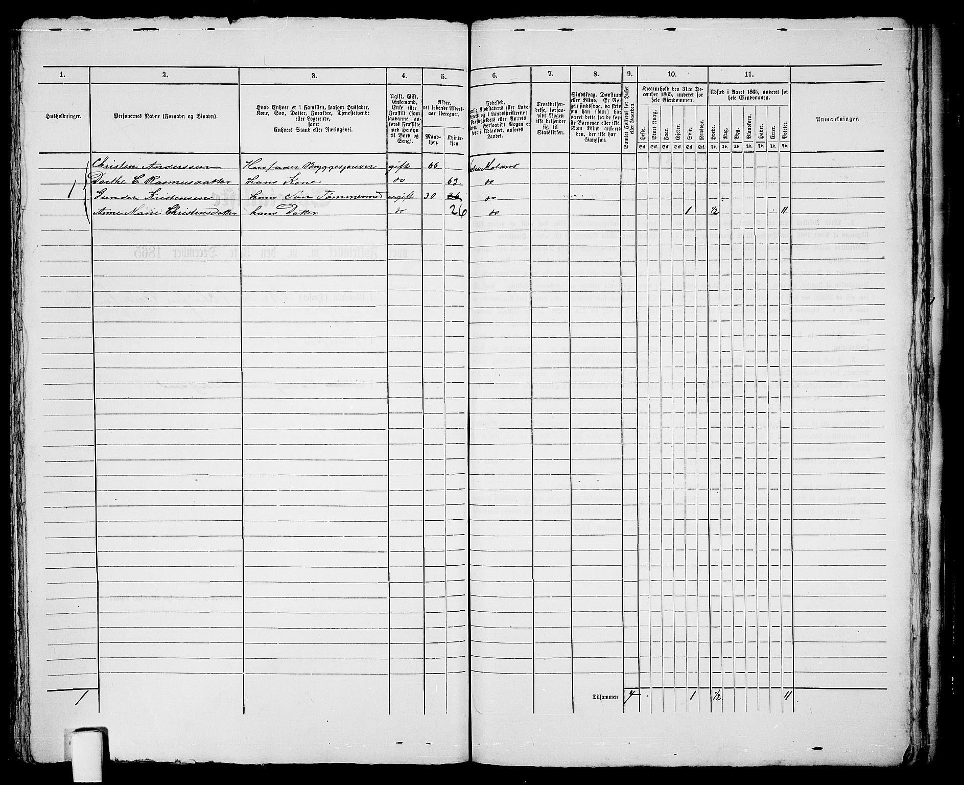 RA, 1865 census for Vestre Moland/Lillesand, 1865, p. 302