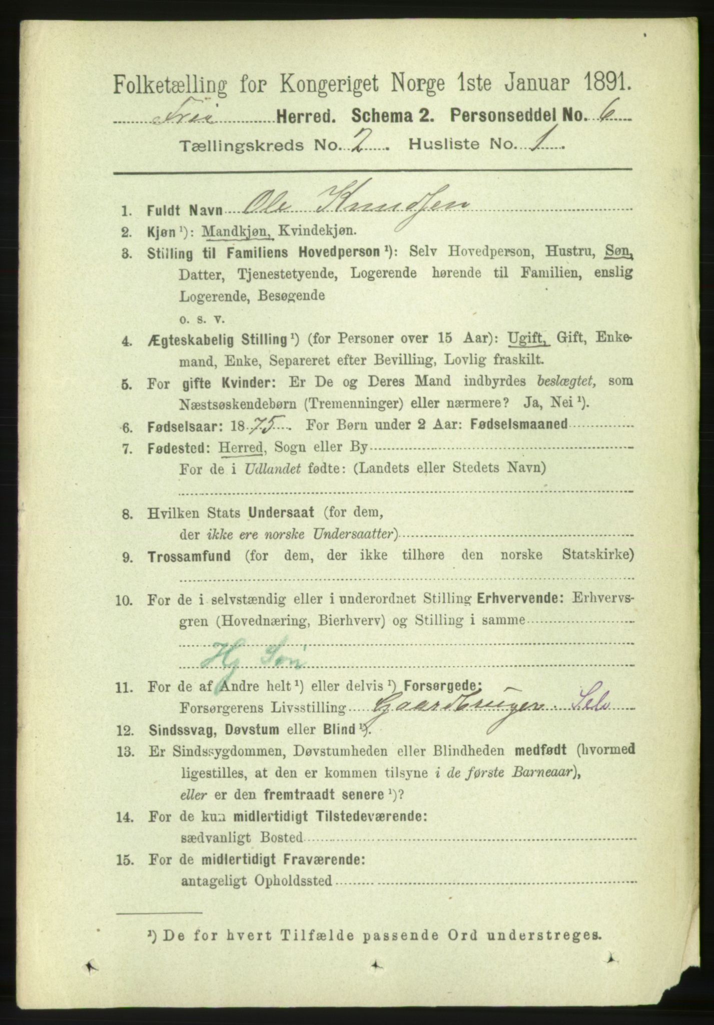 RA, 1891 census for 1556 Frei, 1891, p. 732