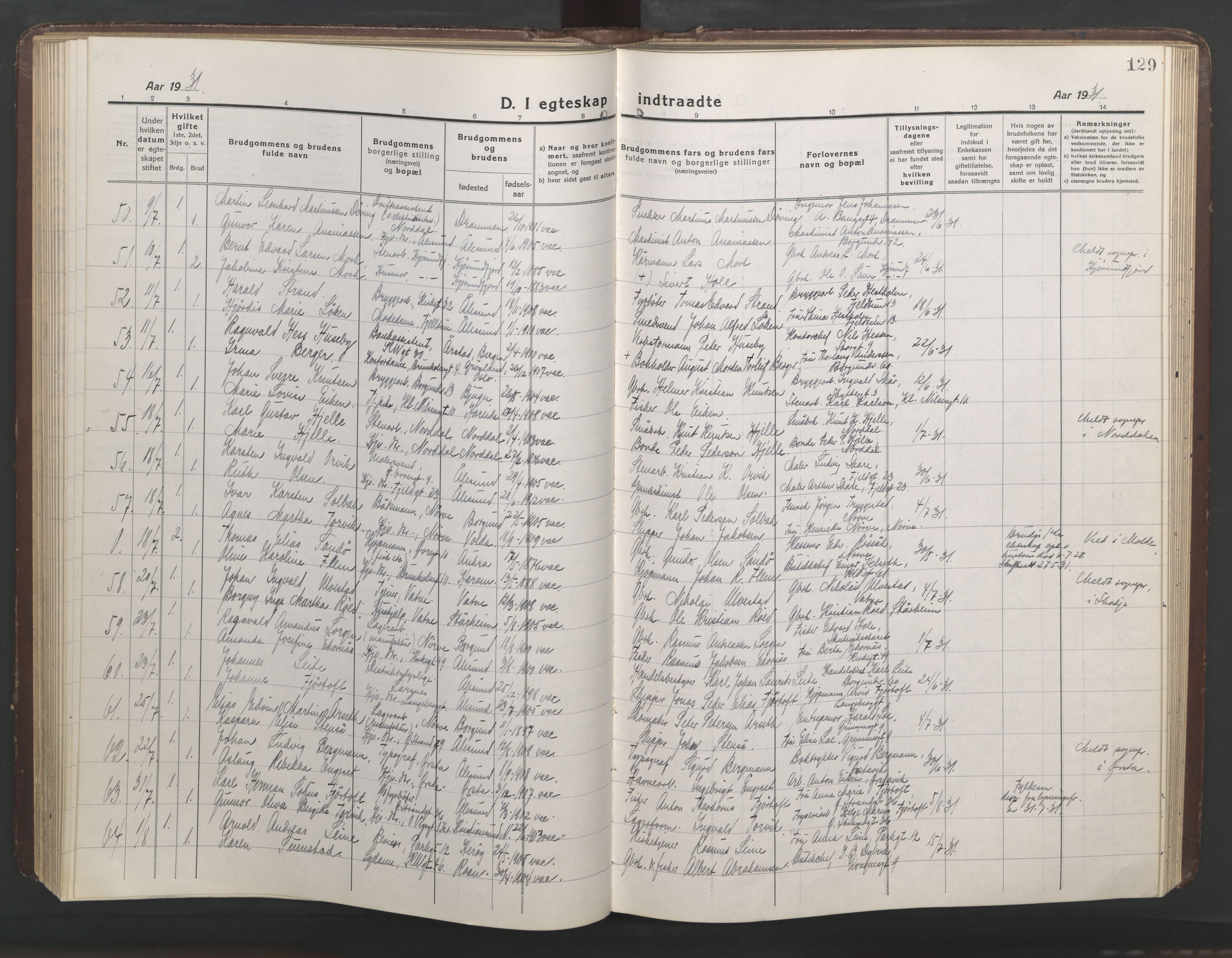 Ministerialprotokoller, klokkerbøker og fødselsregistre - Møre og Romsdal, AV/SAT-A-1454/529/L0473: Parish register (copy) no. 529C10, 1918-1941, p. 129