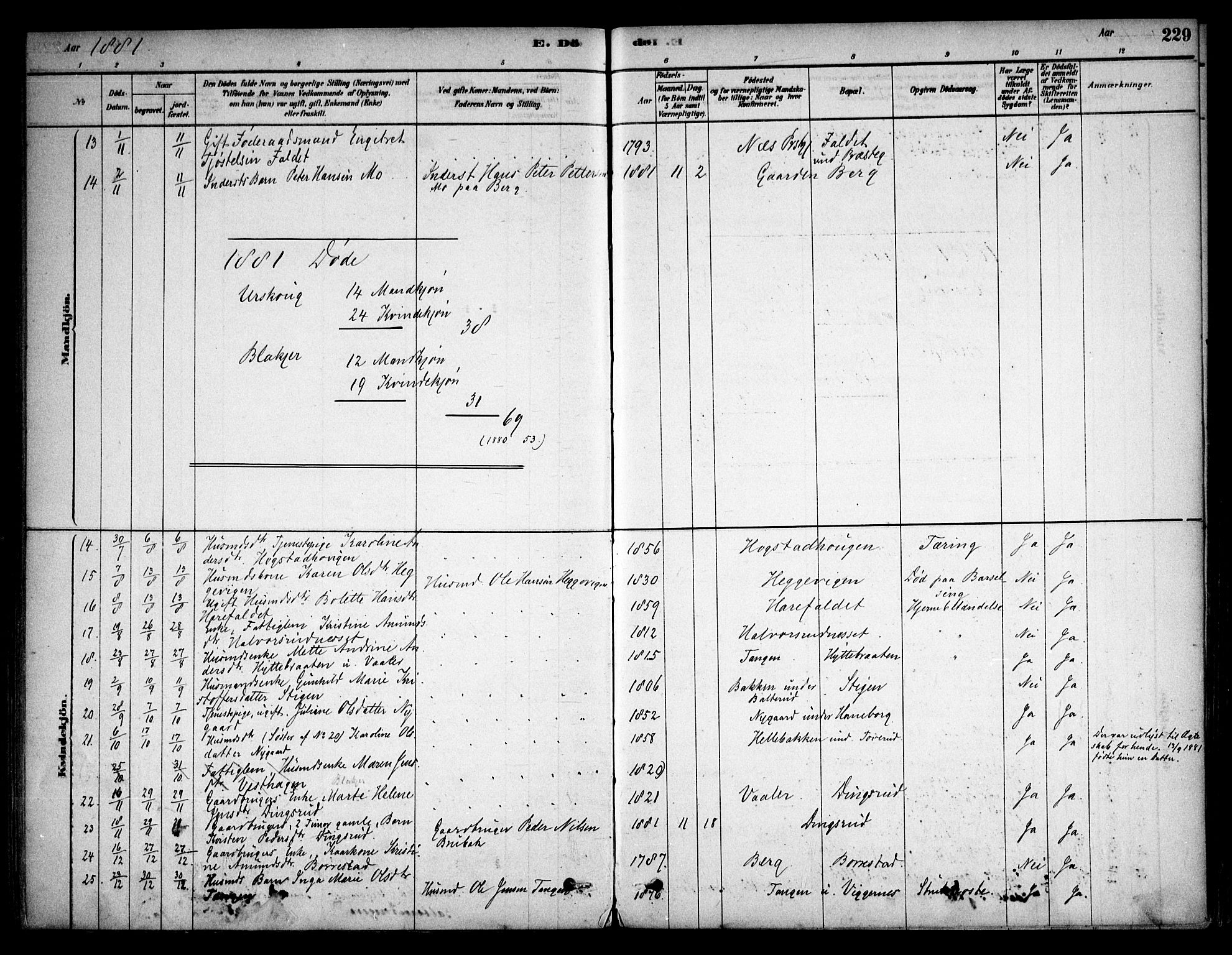 Aurskog prestekontor Kirkebøker, SAO/A-10304a/F/Fa/L0008: Parish register (official) no. I 8, 1878-1937, p. 229