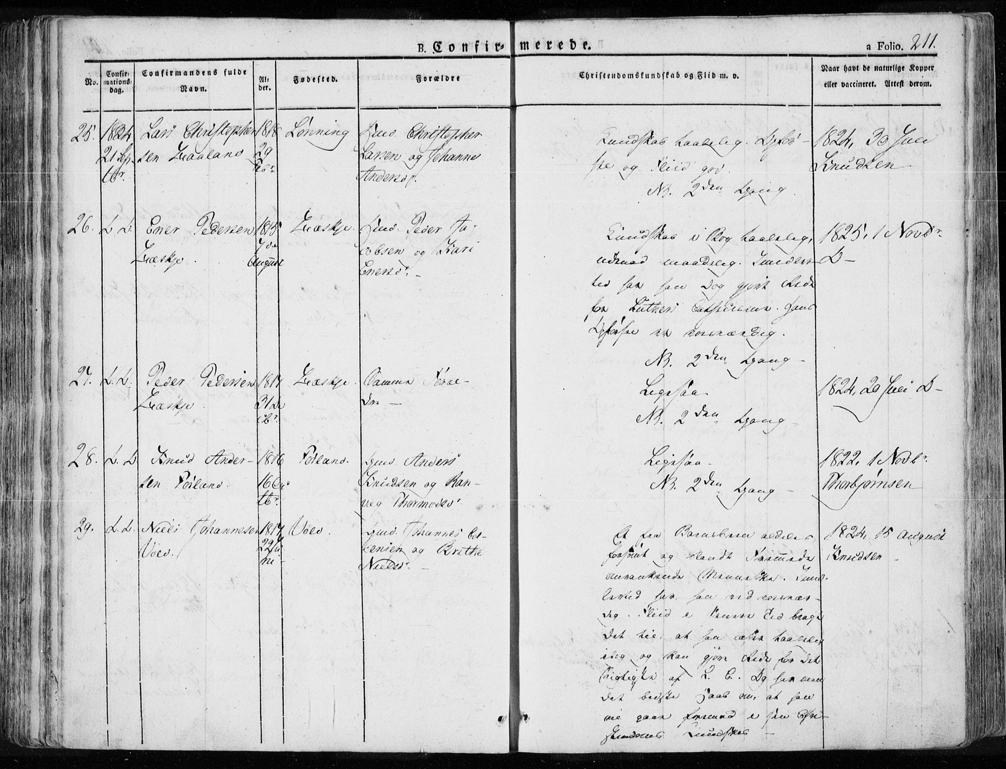 Tysvær sokneprestkontor, AV/SAST-A -101864/H/Ha/Haa/L0001: Parish register (official) no. A 1.1, 1831-1856, p. 211