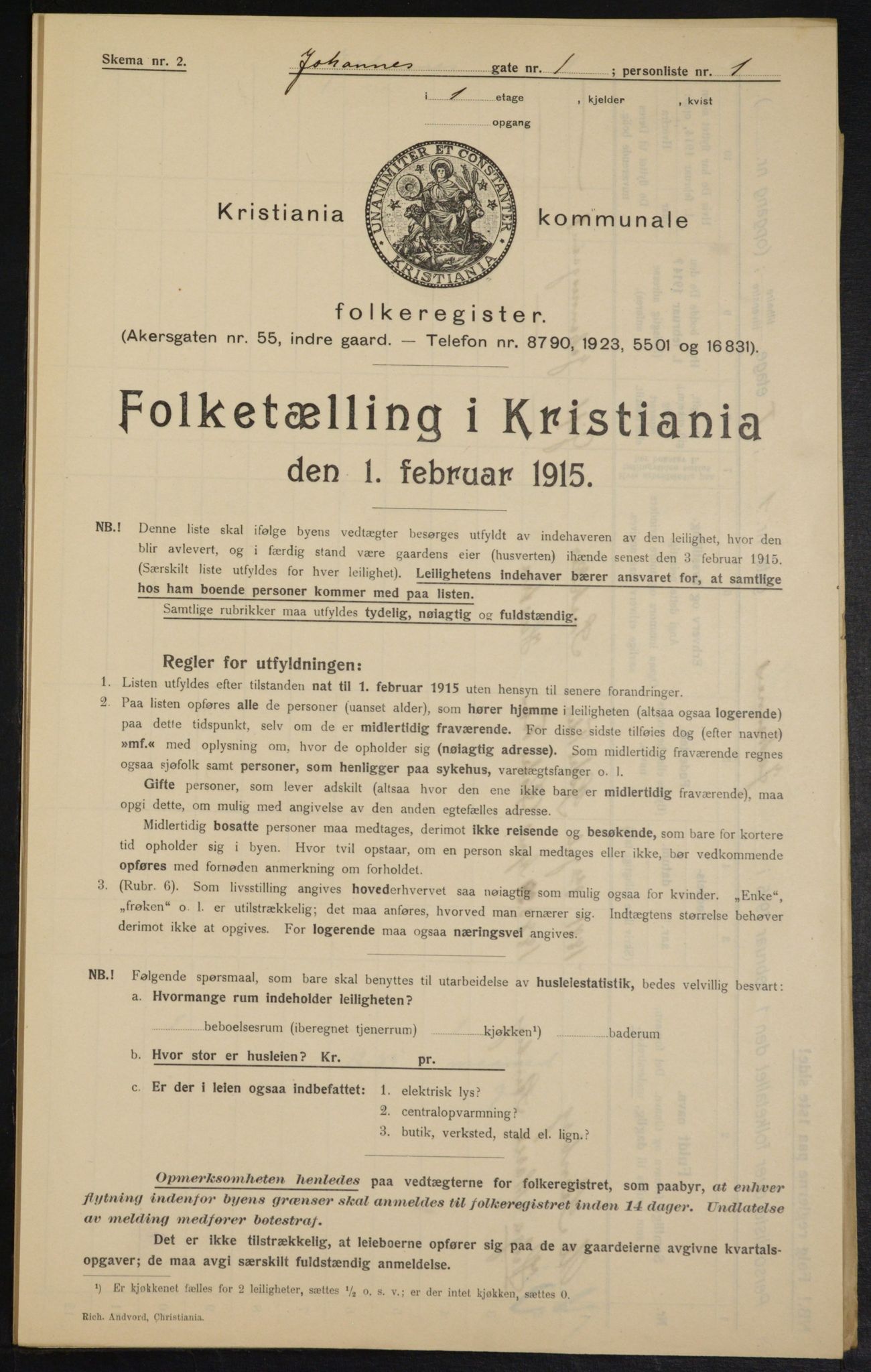 OBA, Municipal Census 1915 for Kristiania, 1915, p. 46705