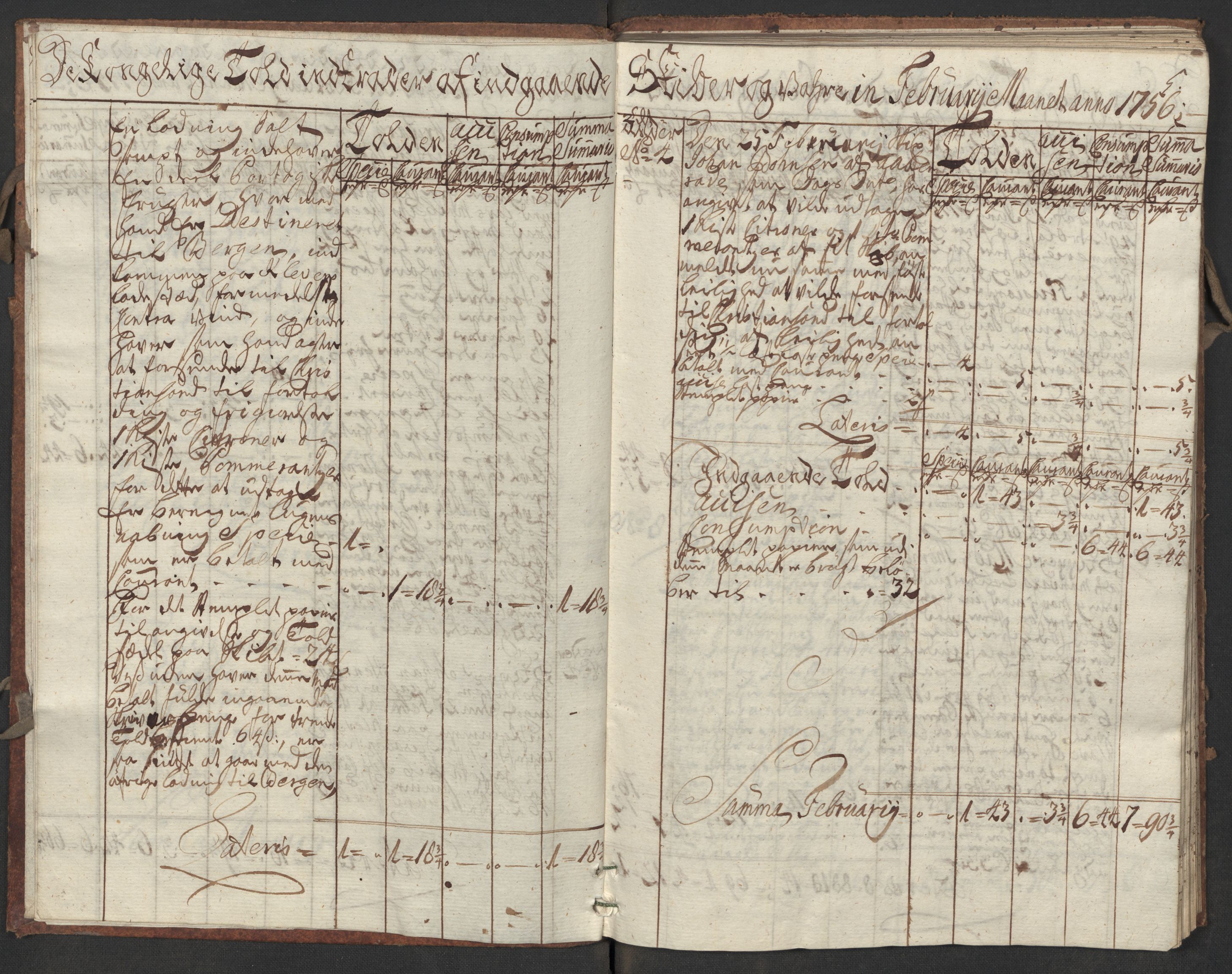 Generaltollkammeret, tollregnskaper, AV/RA-EA-5490/R17/L0017/0001: Tollregnskaper Mandal / Inngående kontratollbok, 1756, p. 4b-5a