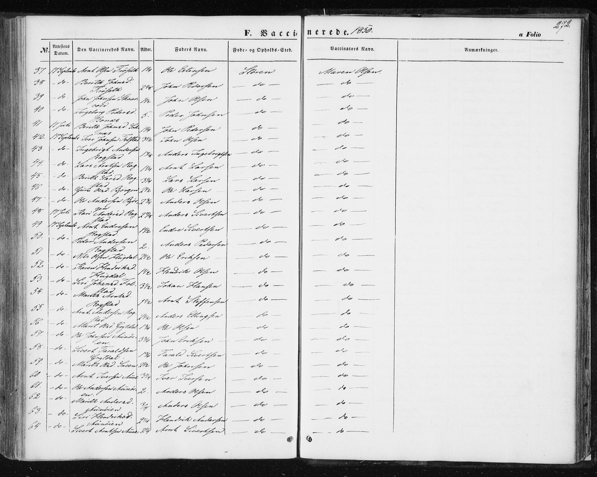 Ministerialprotokoller, klokkerbøker og fødselsregistre - Sør-Trøndelag, SAT/A-1456/687/L1000: Parish register (official) no. 687A06, 1848-1869, p. 272
