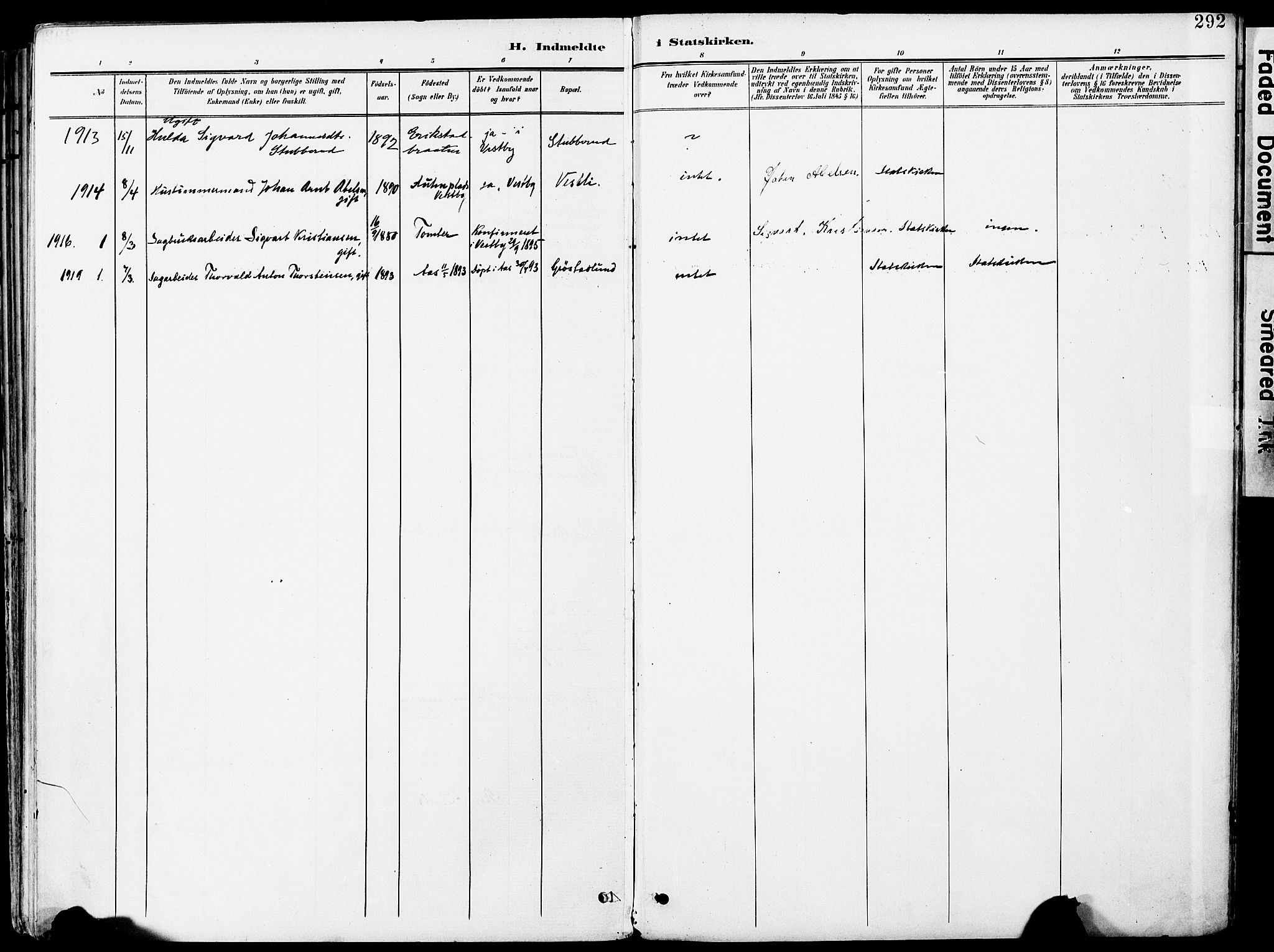 Vestby prestekontor Kirkebøker, SAO/A-10893/F/Fa/L0010: Parish register (official) no. I 10, 1900-1926, p. 292