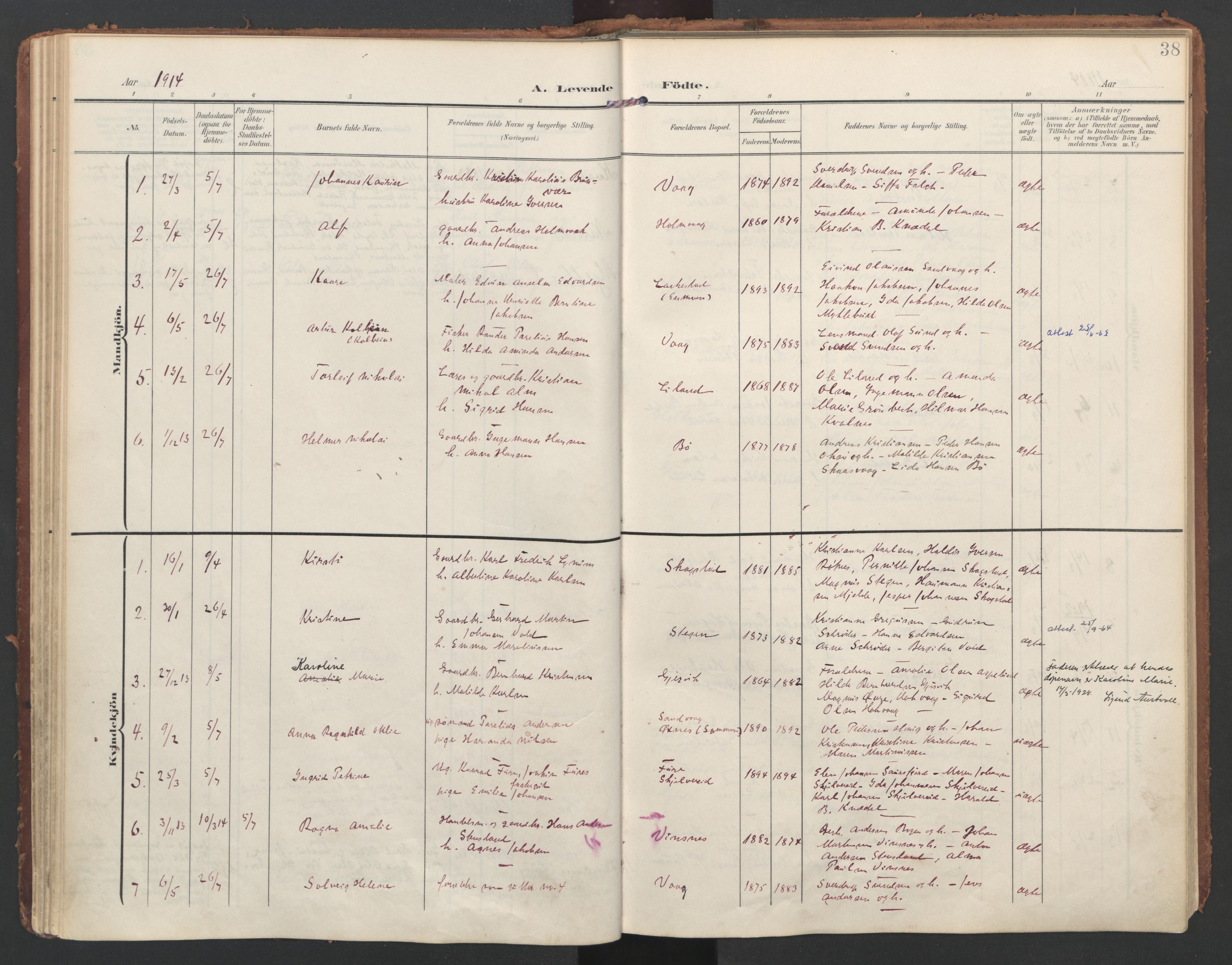 Ministerialprotokoller, klokkerbøker og fødselsregistre - Nordland, AV/SAT-A-1459/855/L0805: Parish register (official) no. 855A13, 1906-1920, p. 38