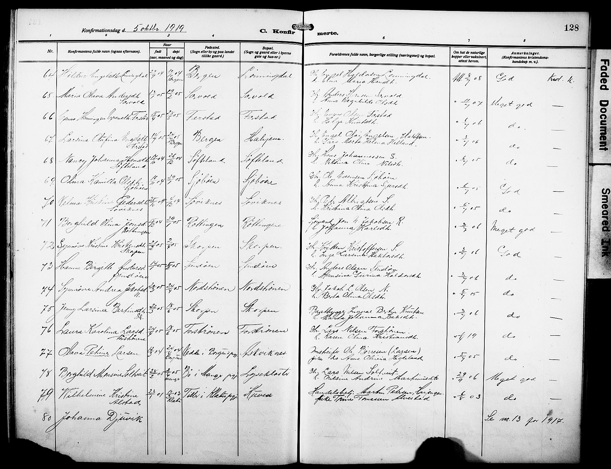 Os sokneprestembete, AV/SAB-A-99929: Parish register (copy) no. A 4, 1914-1923, p. 128
