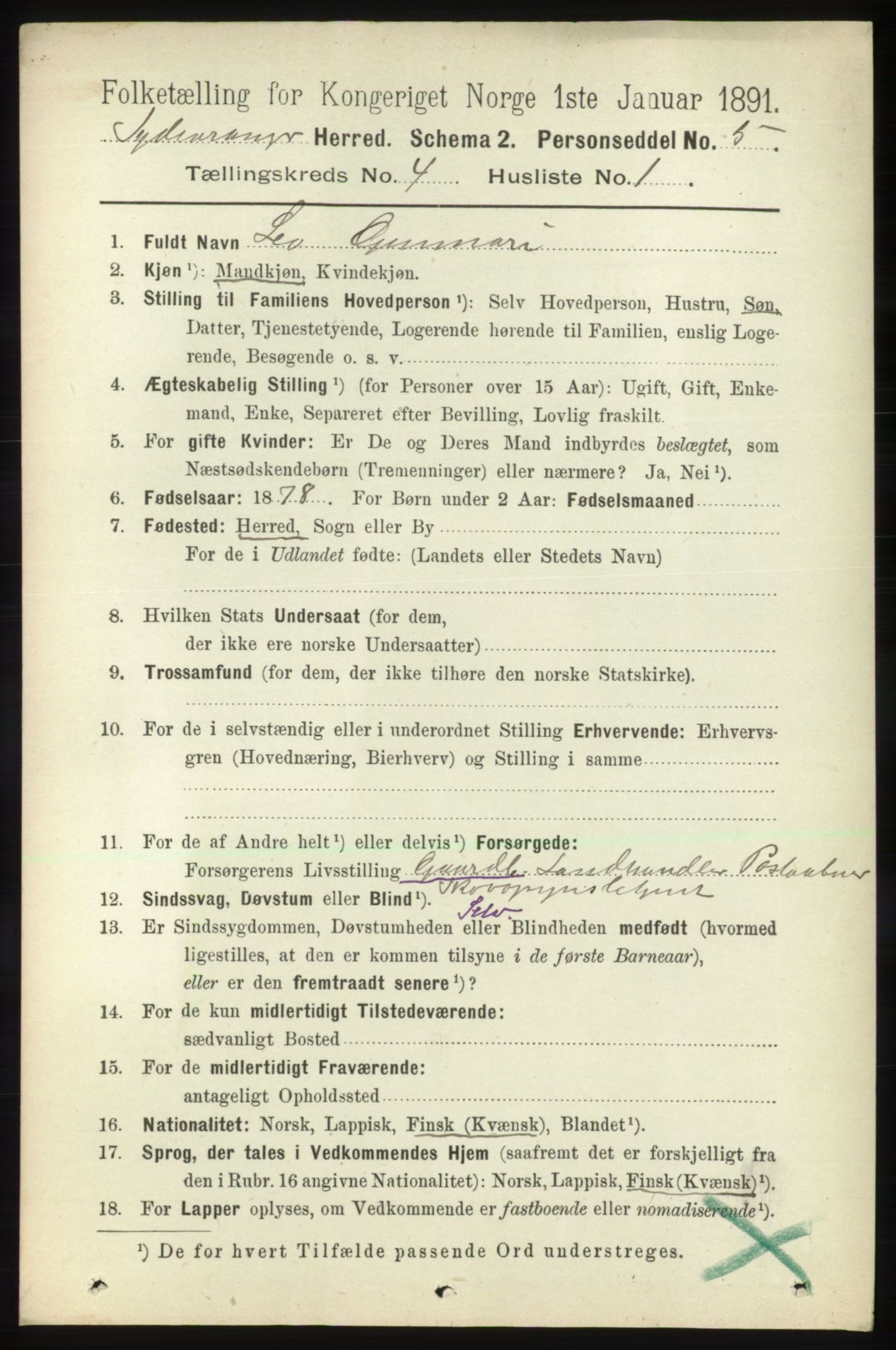 RA, 1891 census for 2030 Sør-Varanger, 1891, p. 1082