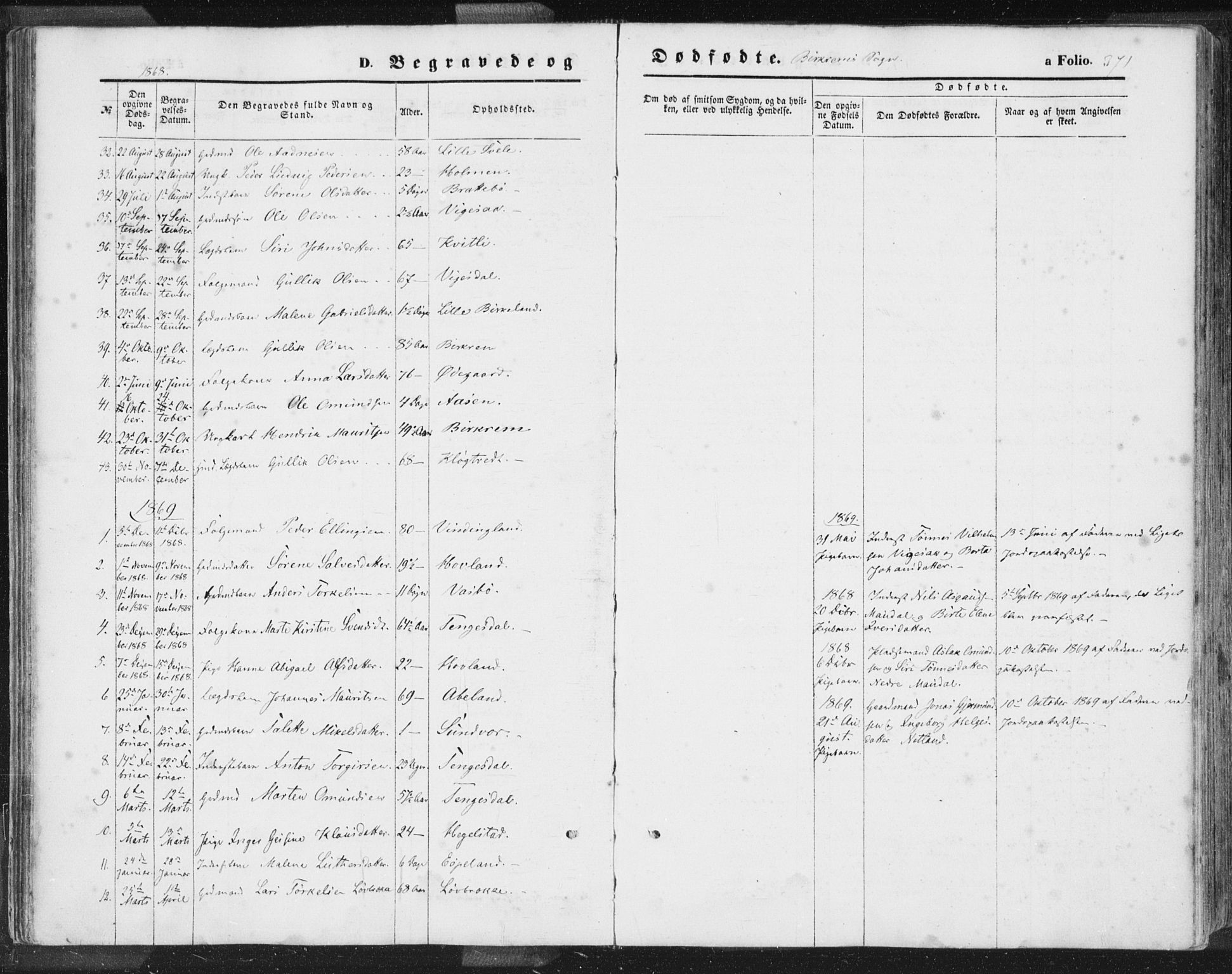Helleland sokneprestkontor, SAST/A-101810: Parish register (official) no. A 7.2, 1863-1886, p. 371