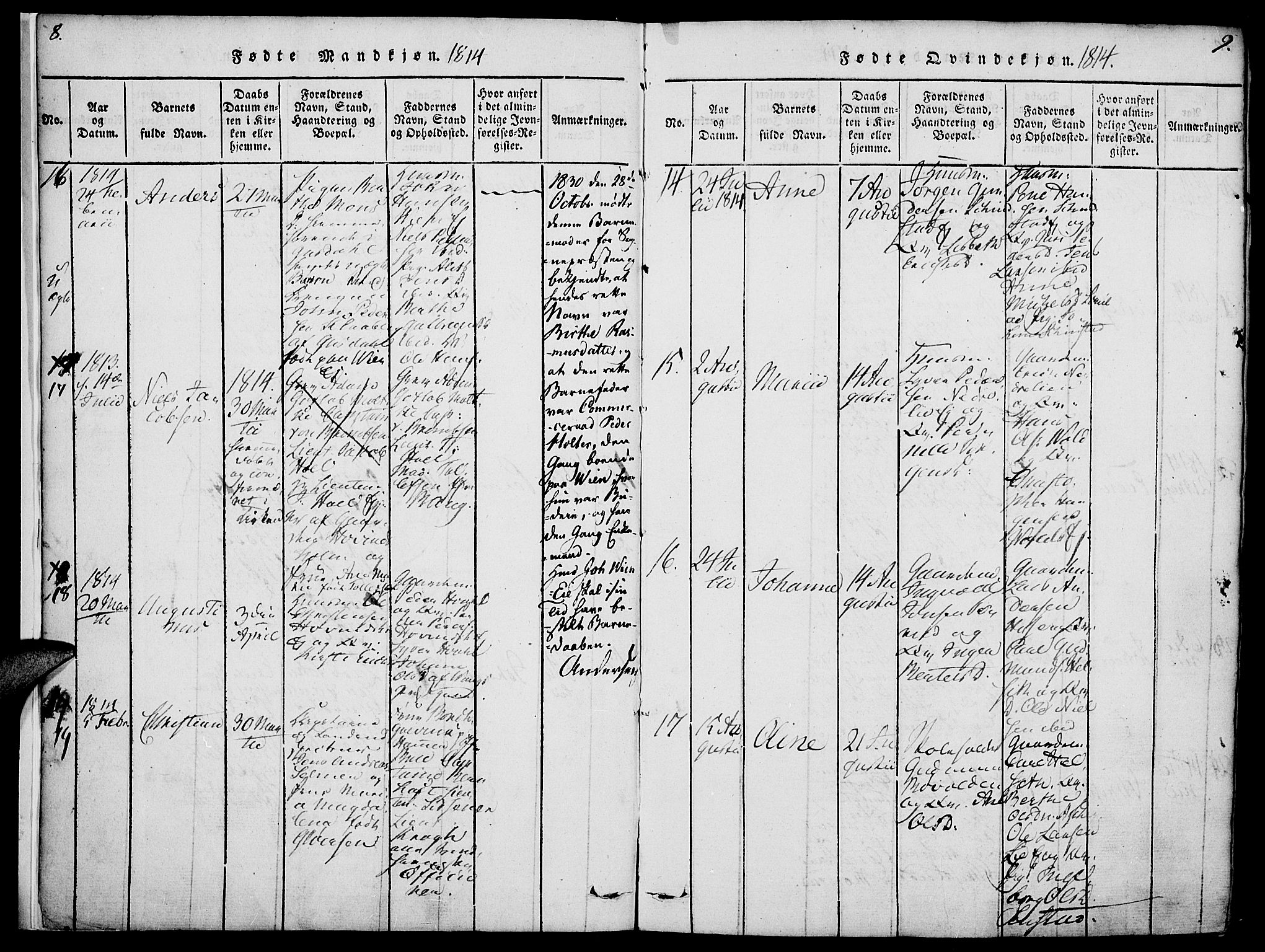 Nes prestekontor, Hedmark, SAH/PREST-020/K/Ka/L0002: Parish register (official) no. 2, 1813-1827, p. 8-9