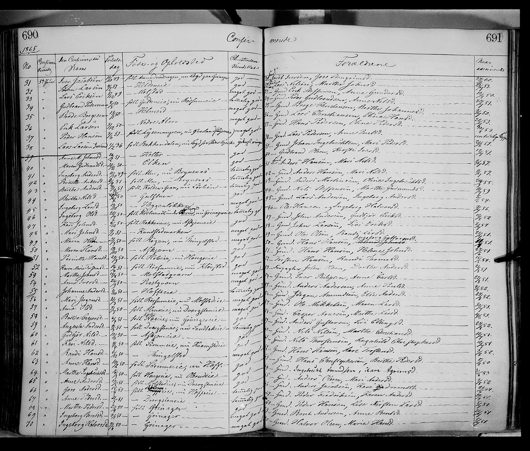 Gran prestekontor, AV/SAH-PREST-112/H/Ha/Haa/L0012: Parish register (official) no. 12, 1856-1874, p. 690-691