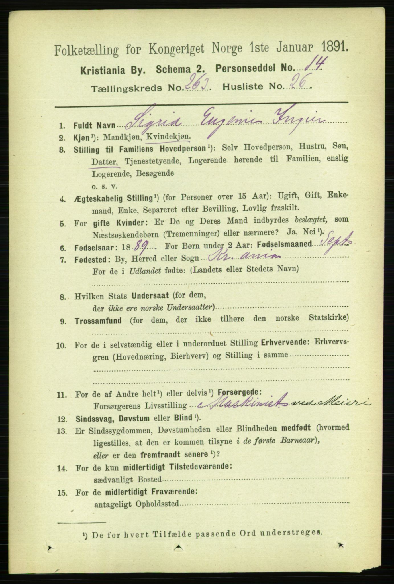 RA, 1891 census for 0301 Kristiania, 1891, p. 160020