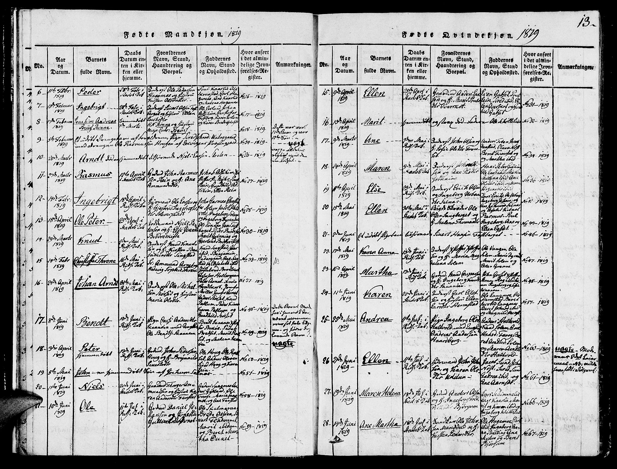Ministerialprotokoller, klokkerbøker og fødselsregistre - Sør-Trøndelag, SAT/A-1456/646/L0608: Parish register (official) no. 646A06, 1816-1825, p. 13