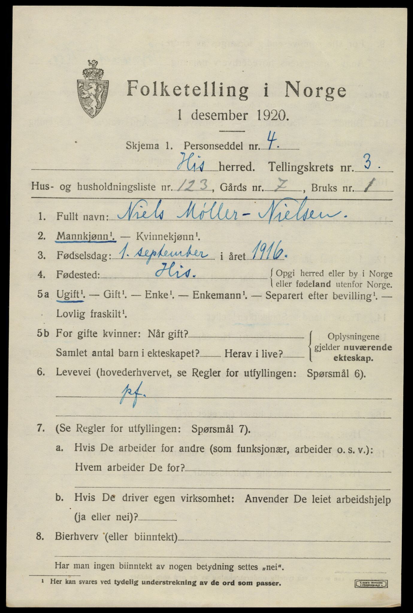 SAK, 1920 census for Hisøy, 1920, p. 5310