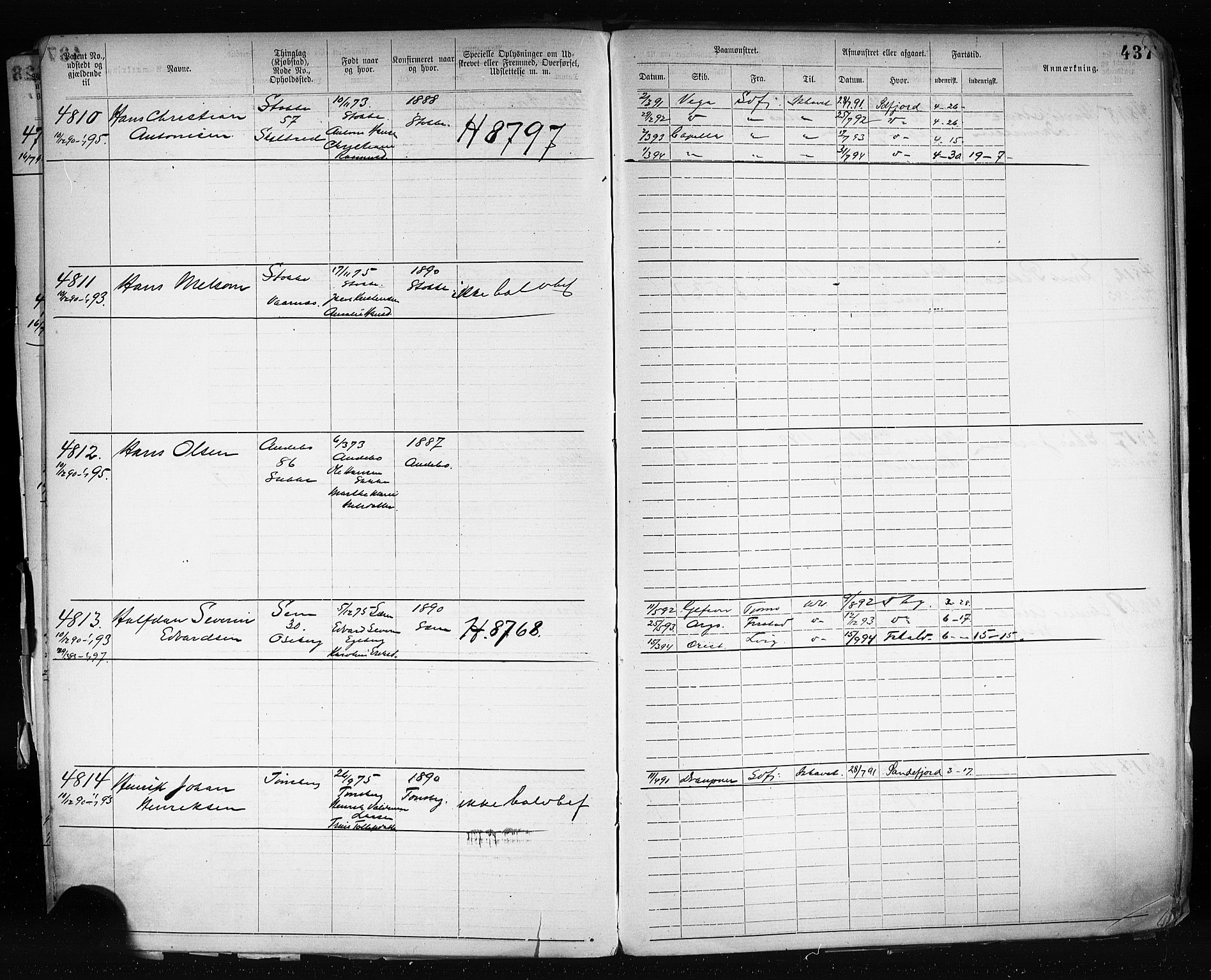 Tønsberg innrulleringskontor, AV/SAKO-A-786/F/Fb/L0003: Annotasjonsrulle Patent nr. 2646-5149, 1881-1892, p. 447