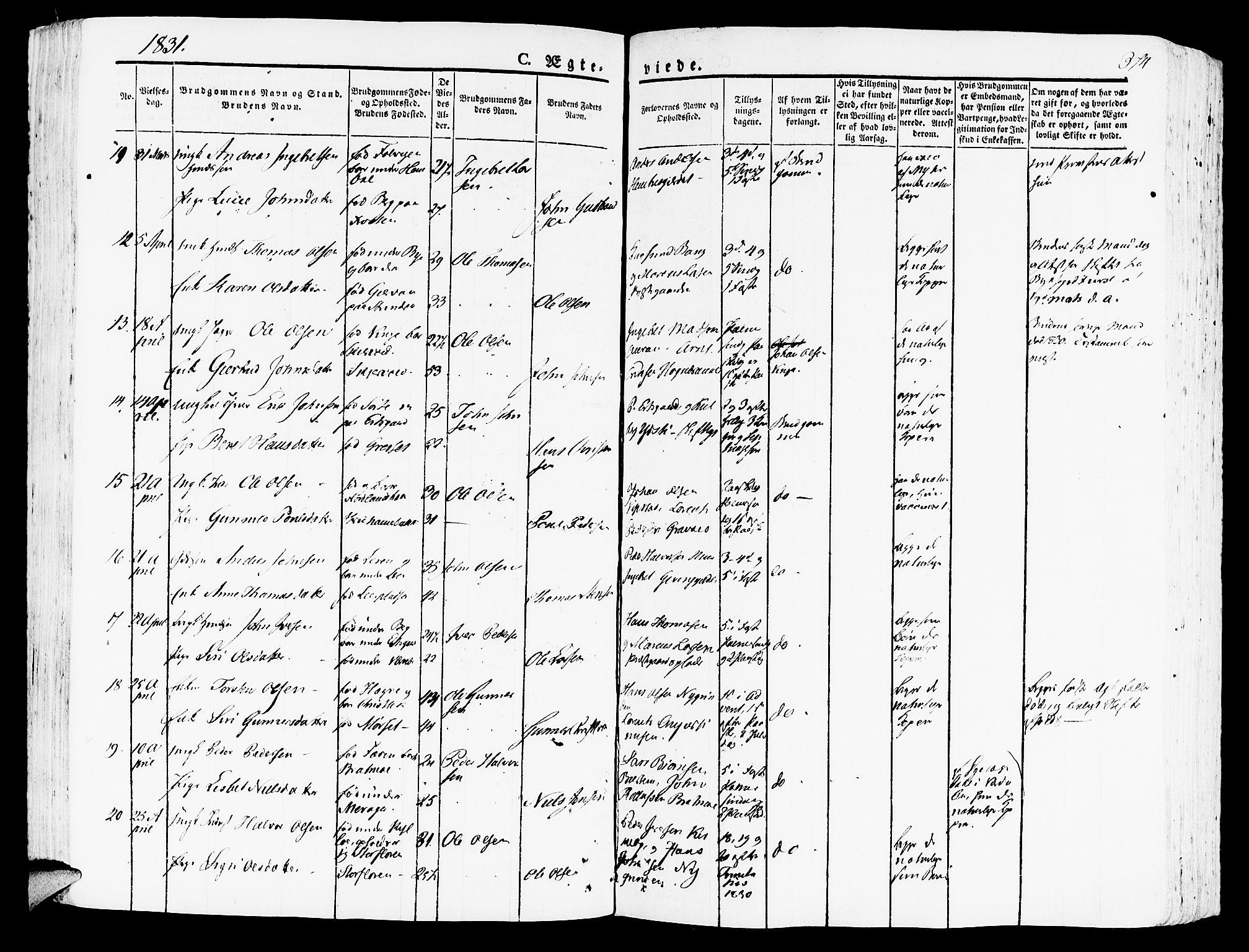 Ministerialprotokoller, klokkerbøker og fødselsregistre - Nord-Trøndelag, SAT/A-1458/709/L0070: Parish register (official) no. 709A10, 1820-1832, p. 374