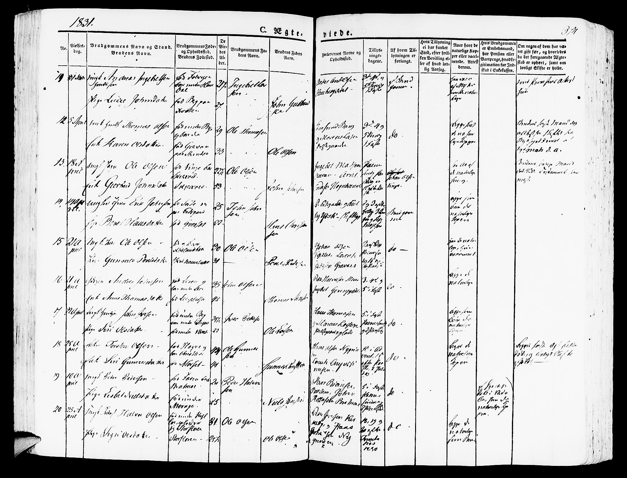 Ministerialprotokoller, klokkerbøker og fødselsregistre - Nord-Trøndelag, AV/SAT-A-1458/709/L0070: Parish register (official) no. 709A10, 1820-1832, p. 374