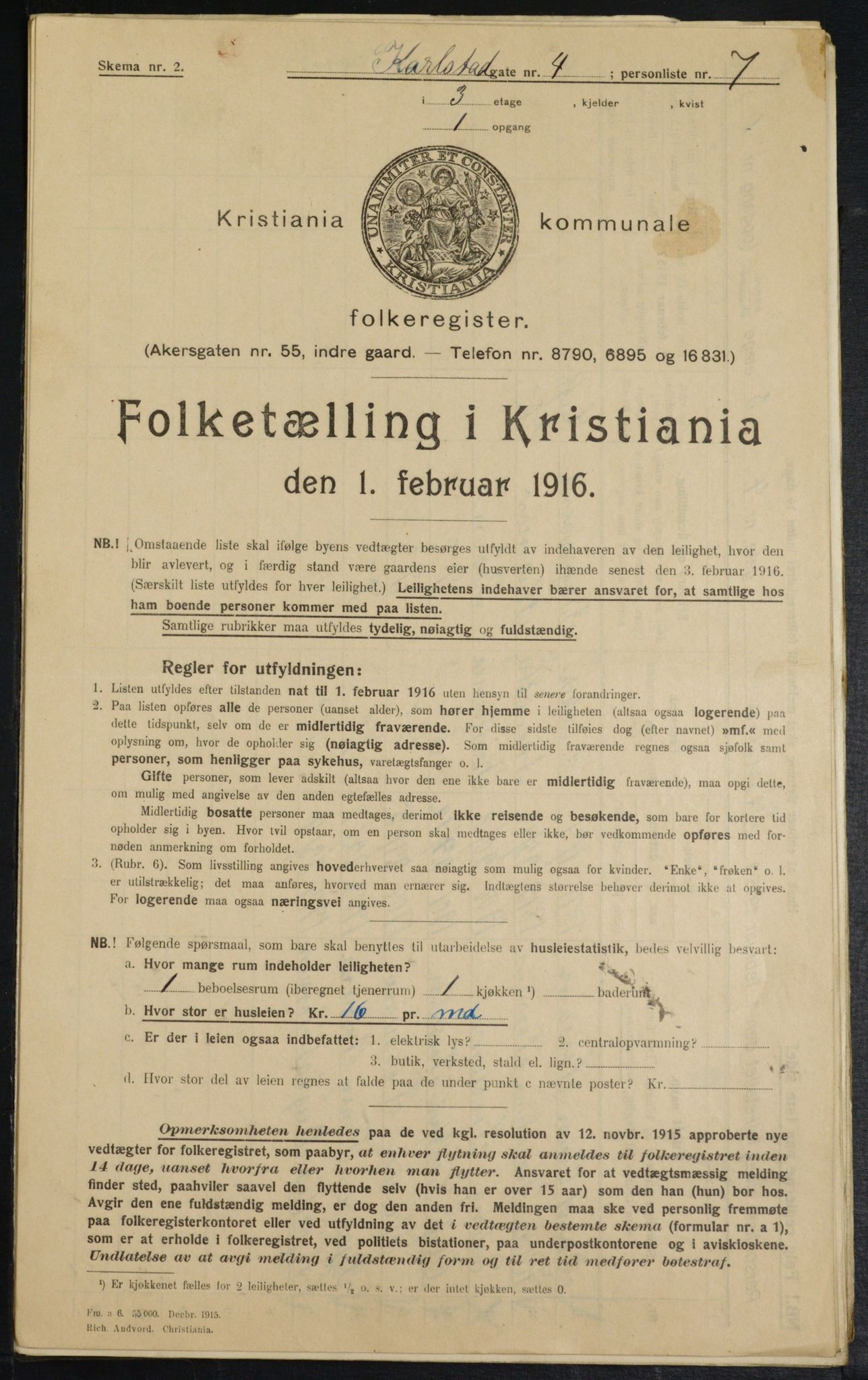 OBA, Municipal Census 1916 for Kristiania, 1916, p. 50006