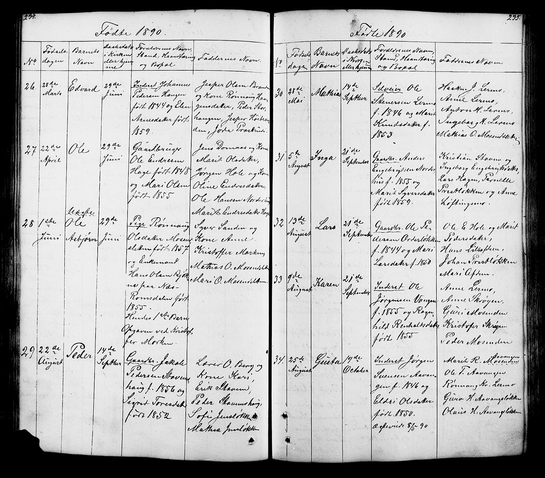 Lesja prestekontor, SAH/PREST-068/H/Ha/Hab/L0005: Parish register (copy) no. 5, 1850-1894, p. 234-235