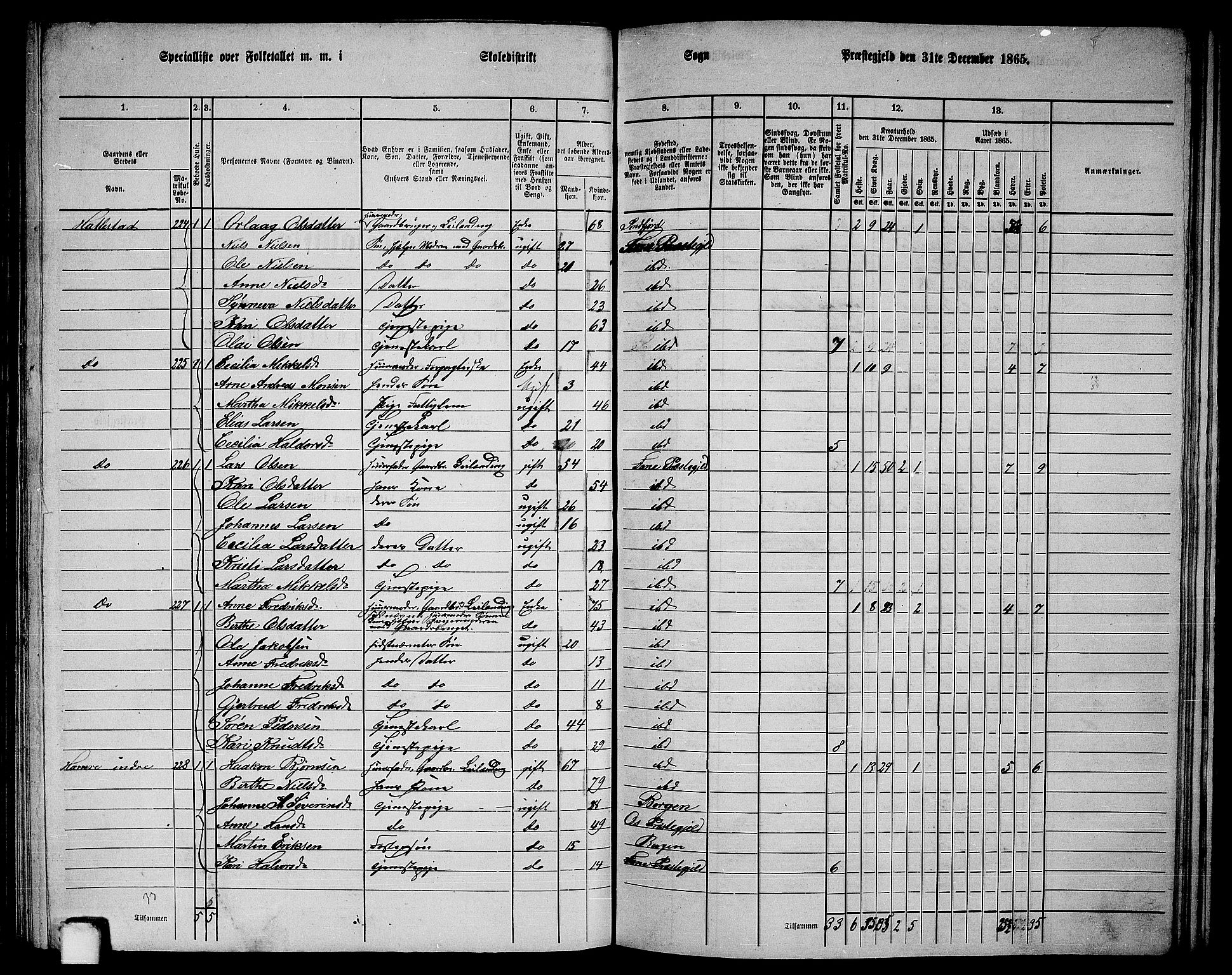 RA, 1865 census for Fana, 1865, p. 87