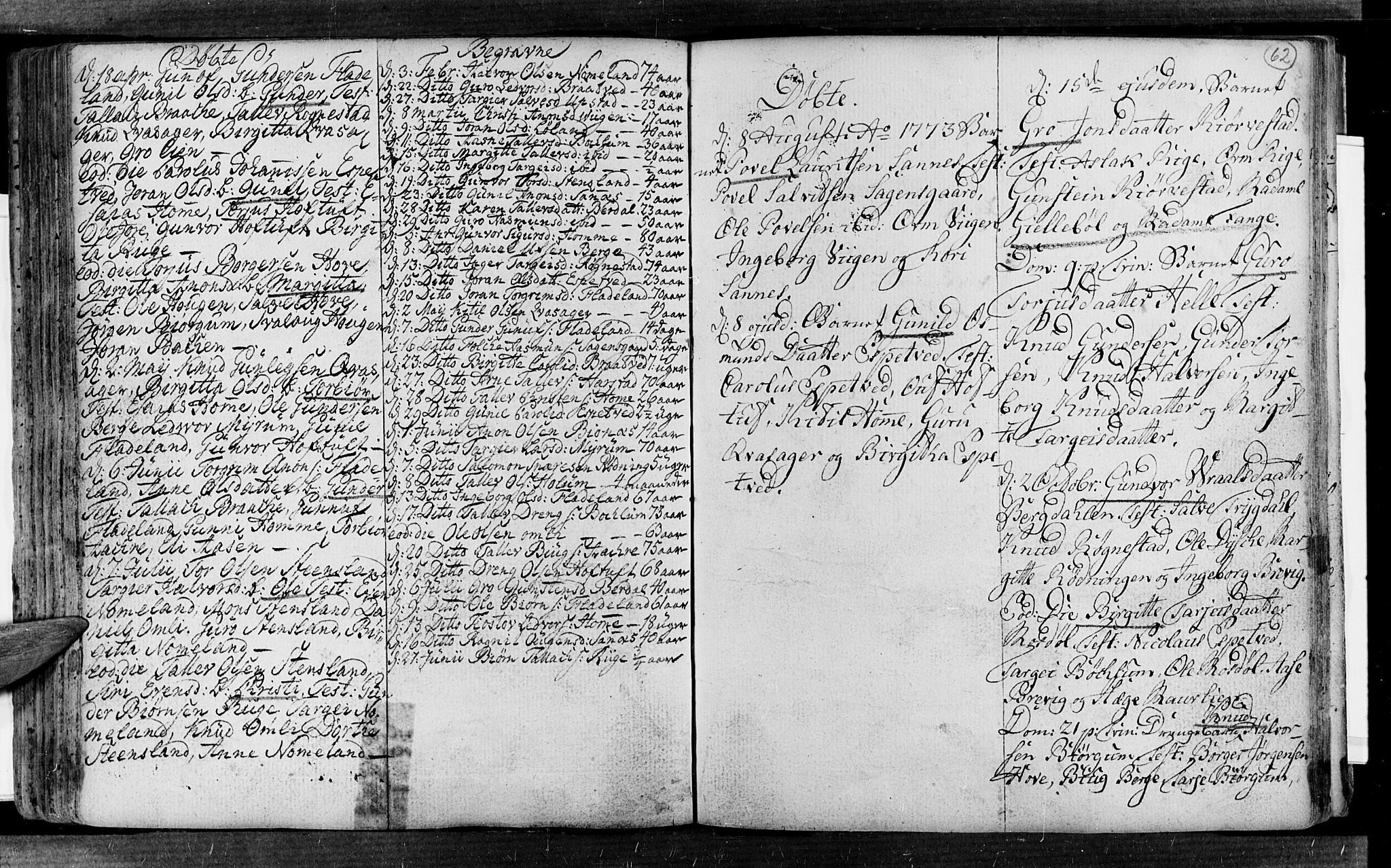 Valle sokneprestkontor, SAK/1111-0044/F/Fa/Fac/L0002: Parish register (official) no. A 2, 1745-1776, p. 62